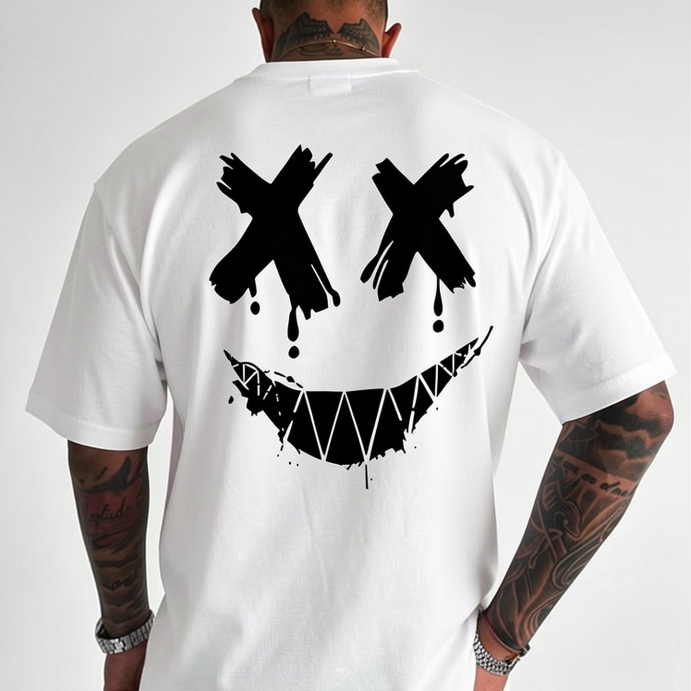 Image of Men's Evil Smile Print T-shirt - Loose Fit Casual Crew Neck Tee With Short Sleeves, Lightweight Knit Fabric Suitable For Wear - Comfortable Everyday Streetwear With Print, Casu