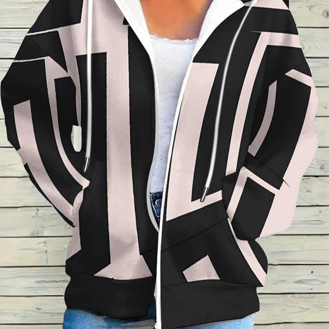 Image of Large Size Women's Zipper Hooded Jacket With Drawstring, Pockets, Loose Drop Shoulder, Long-sleeve Cardigan, Suitable For Daily Commuting, Outdoor Leisure, And As A Sweater Jacket