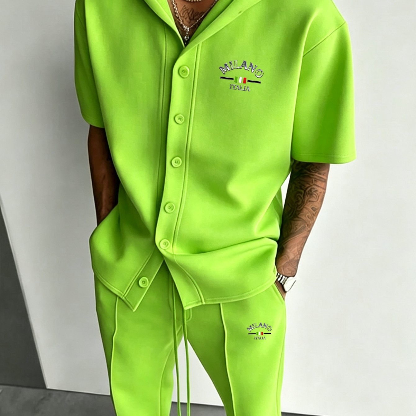 Image of 2pcs Set: Men's Casual Sportswear - Short-sleeve Hooded Jacket + Drawstring Pants (multiple Colors ), Plus Size