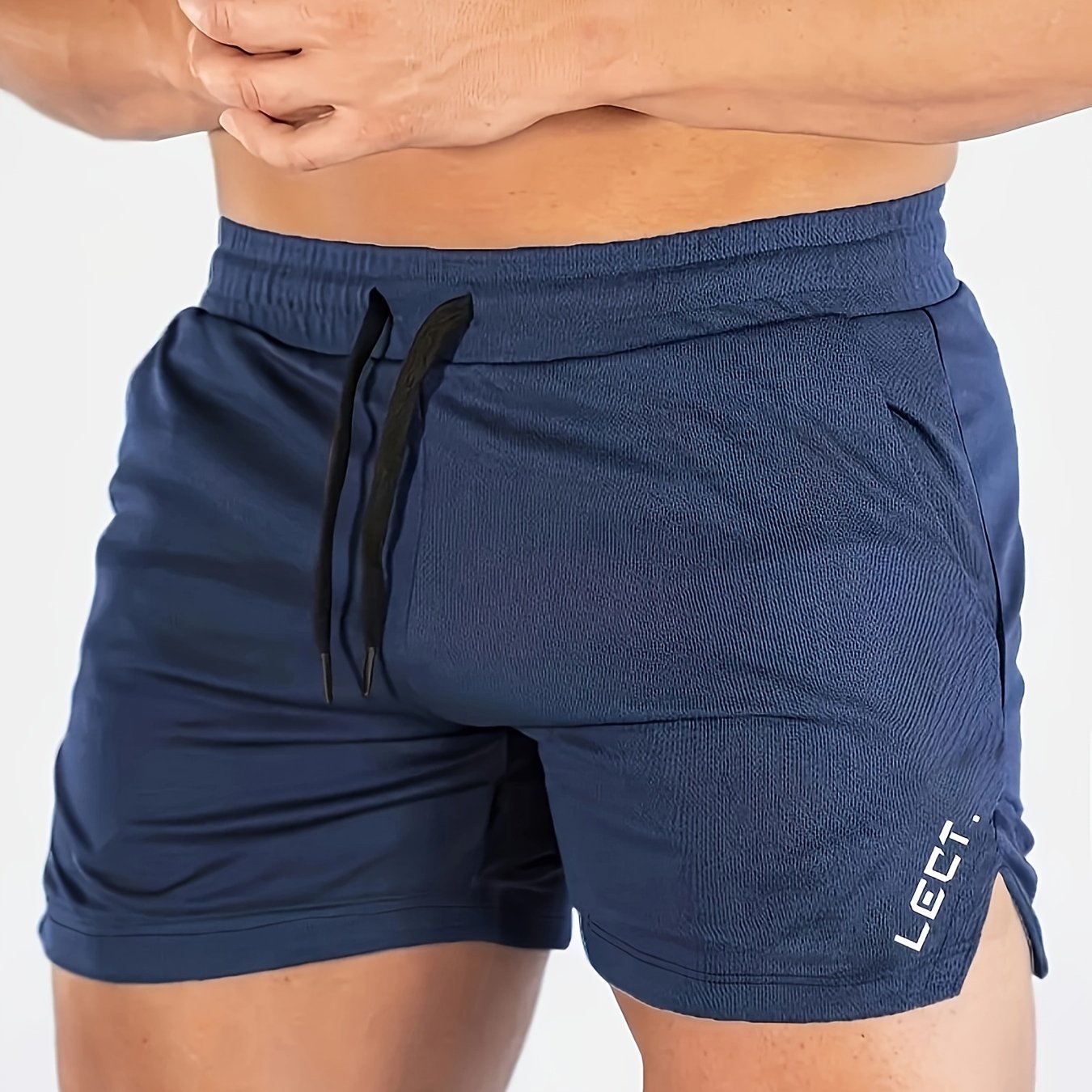 Image of Brothers Men's Quick-dry Thin Three-quarter Fitness Shorts, Solid Color Slim-fit Stretchy Bodybuilding Pants, Breathable Running Shorts