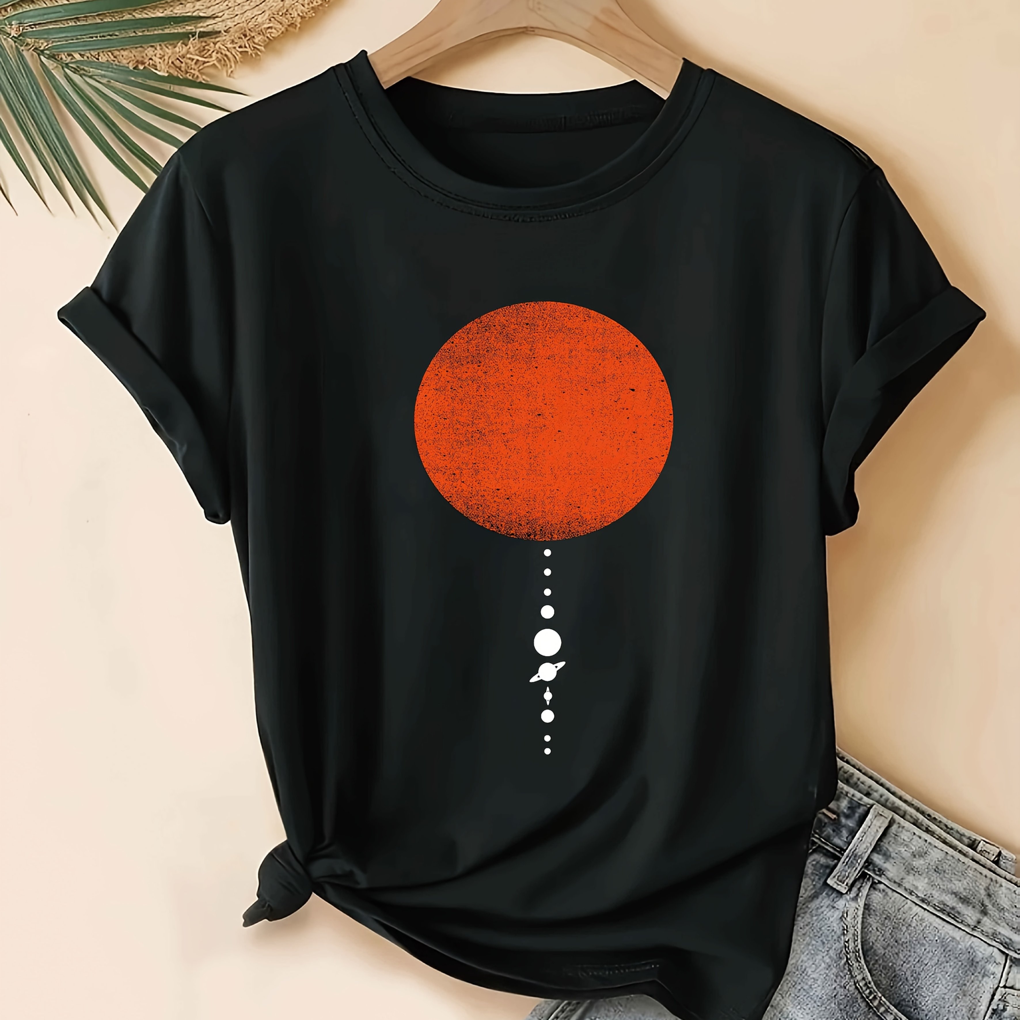 TEMU Circular Pattern Print T-shirt, Short Sleeve Crew Neck Casual Top For Summer & Spring, Women's Clothing