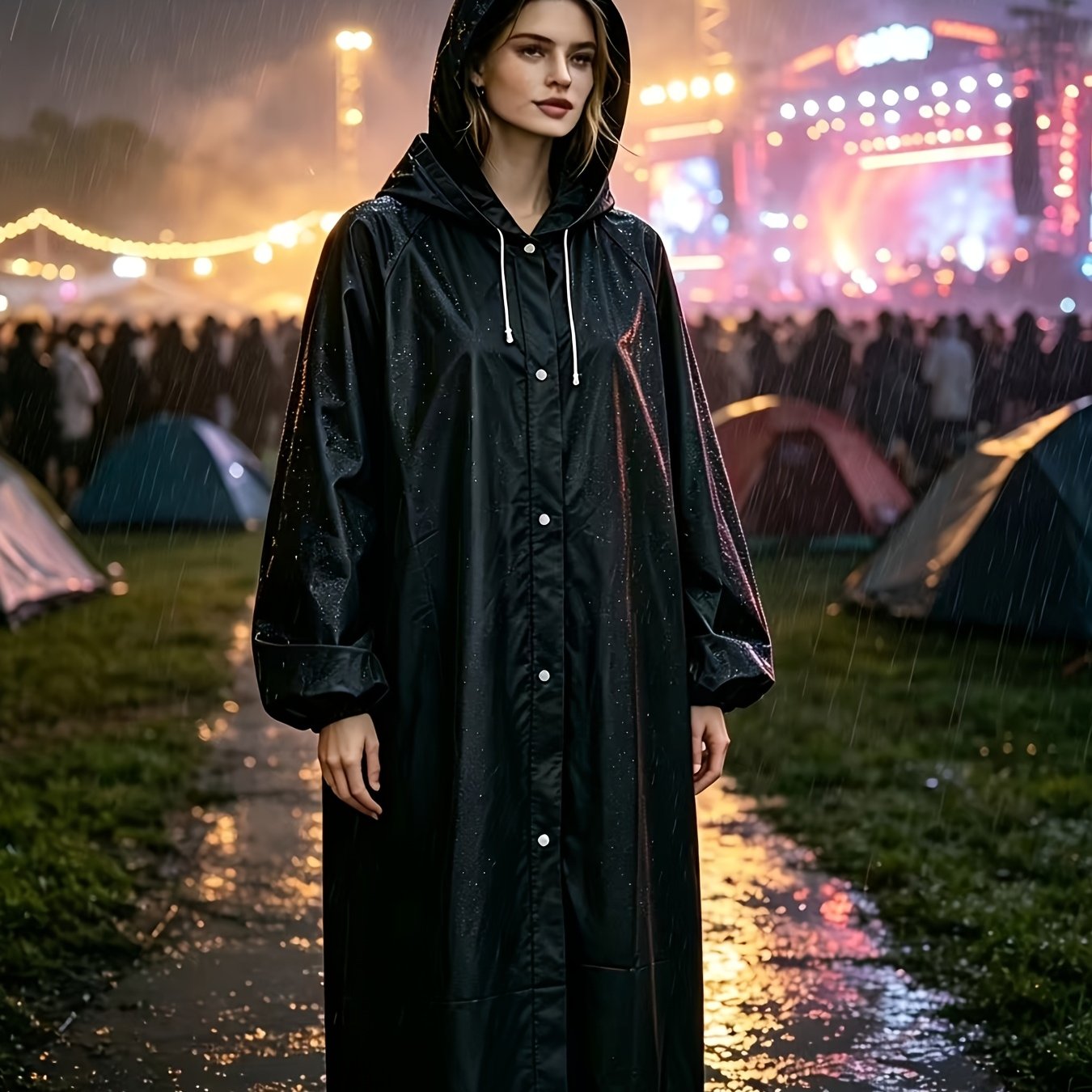 TEMU 1 pièce Imperméable longue à capuche épaissie, Cape ample de haute qualité, Veste coupe-vent légère, Vêtement de pluie unisexe à coupe ample,