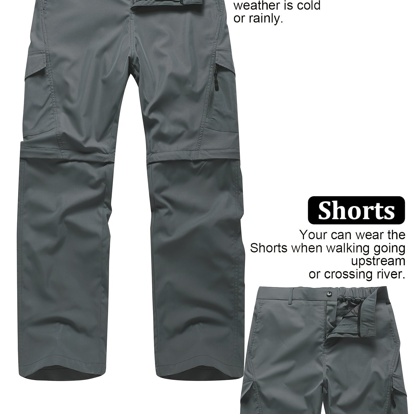 TEMU Men's Convertible Hiking Pants - Durable, Cargo Trousers For Fishing & Running, Casual Outdoor Wear With Pockets