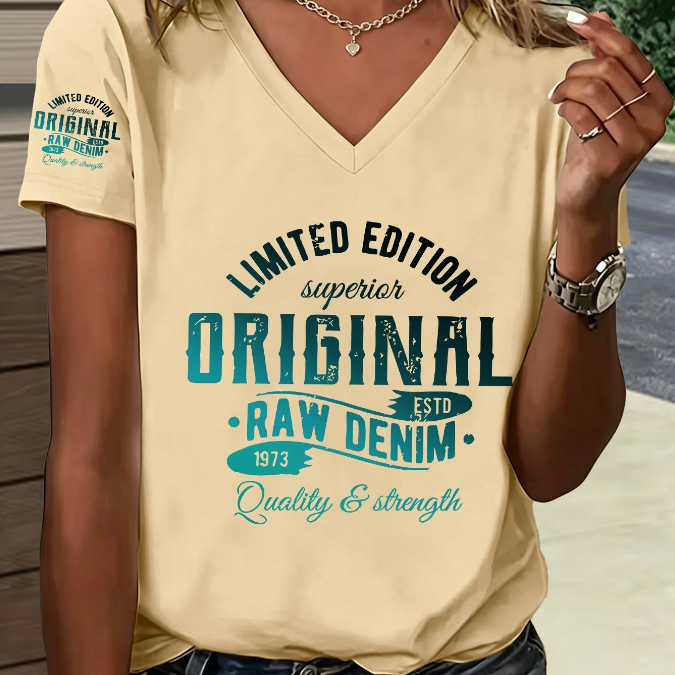 TEMU 1pc V-neck Printed T-shirt Classic Retro Design Comfortable All-match Summer New Y2k Style Women's Casual Athletic Wear Single Sleeve Print