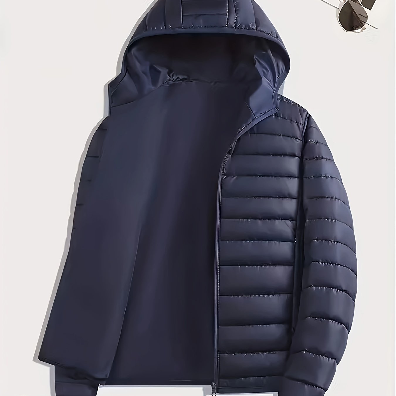 TEMU 's Hooded Jacket, Ordinary Quilted Outerwear, Outdoor Sports Climbing Casual Long Sleeve, Suitable For Winter, Ribbed Design, Full Zip Closure