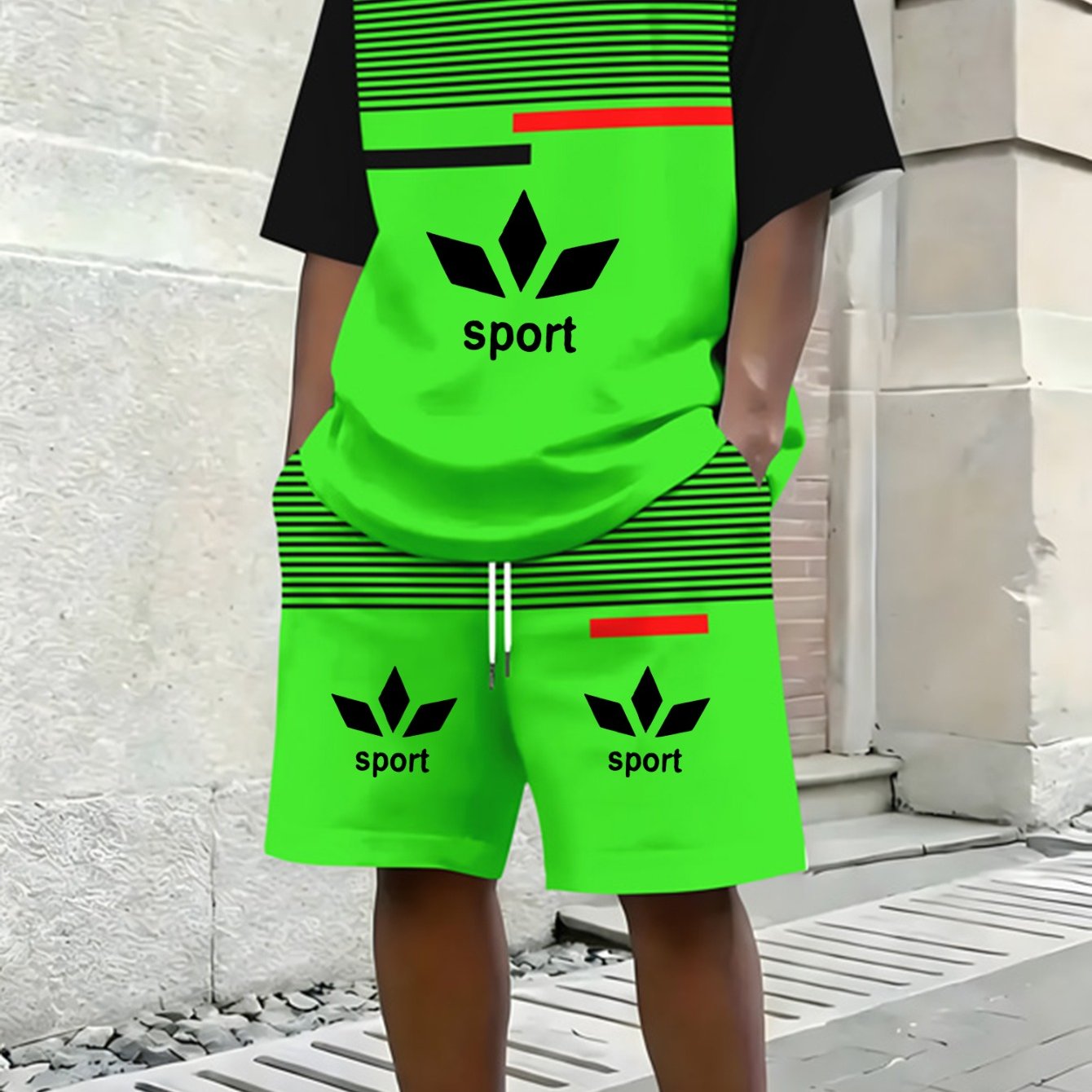 TEMU Men's Fashion Trendy Casual Crew Neck Printed Short Sleeve Set, 3d Short Sleeve Pullover For Men, Outdoor Sports And Casual Short Sleeve Set