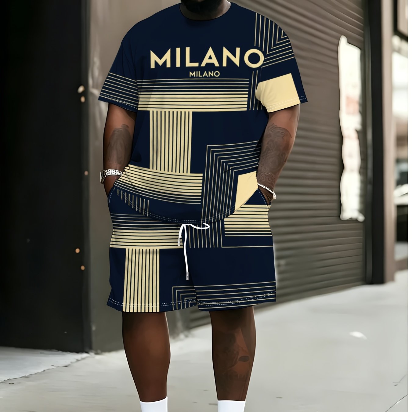 TEMU Printed Design â Not Textured Men's Fashion Casual 2pcs Set, Suitable For Daily Streetwear, Spring/summer Collection, Outdoor Sports, Plus Size