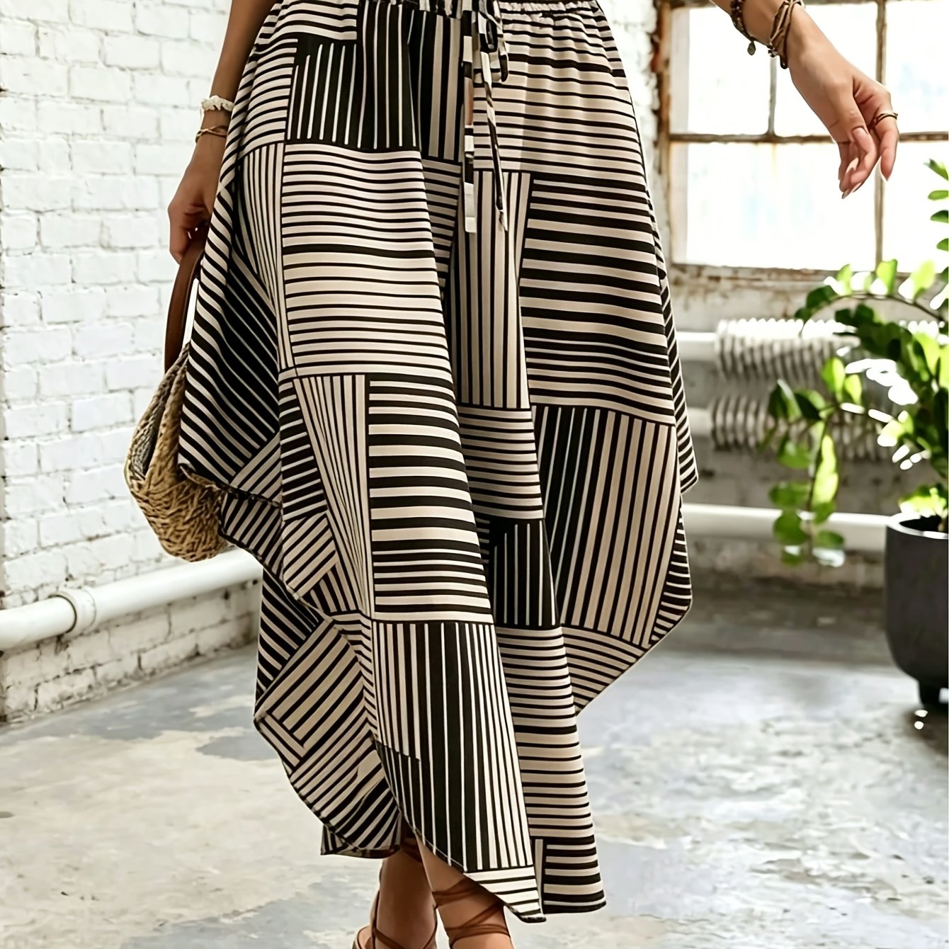 TEMU Women's Fashion New Style Skirt With Random Print And Irregular , Suitable For Spring/summer Daily Casual Wear And Vacations