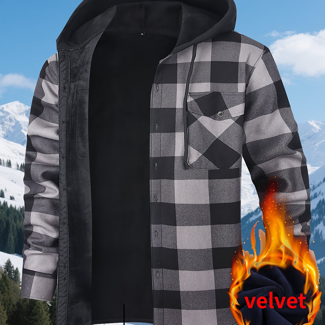 TEMU 2026 New Winter Men's Thick Fleece Jacket Warm Coat For Outdoor Hiking Sports Casual Daily Wear, Regular Fit, Hooded, Zipper, Solid Color, Long