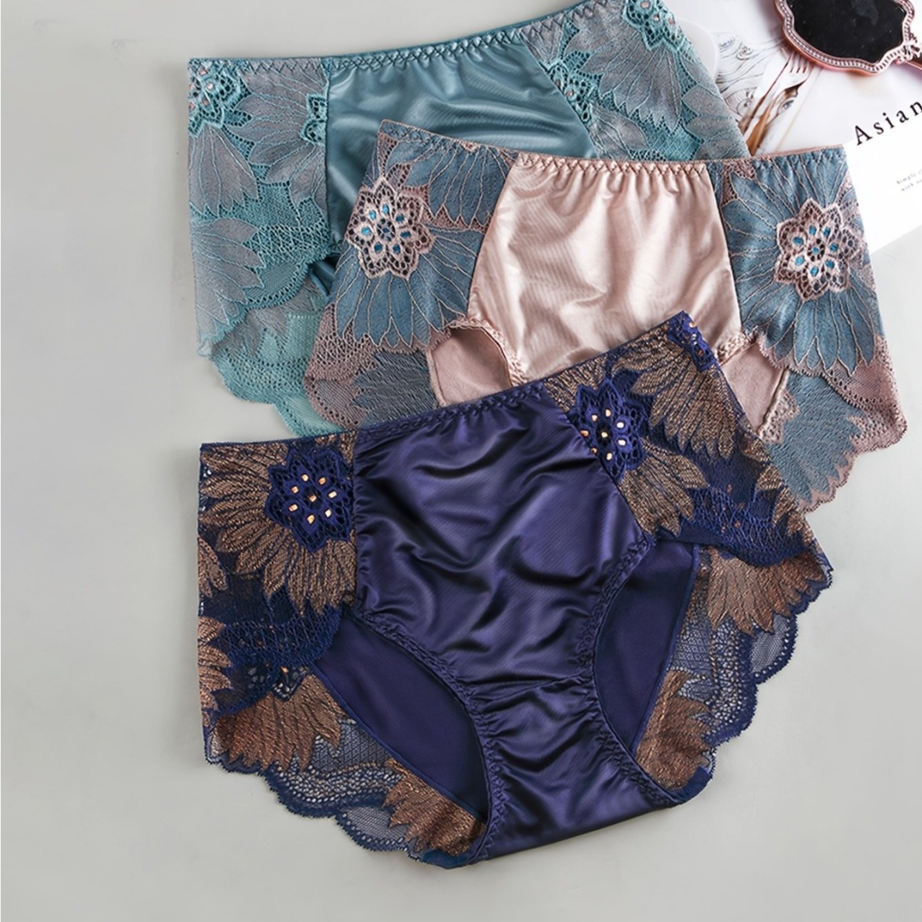 Image of 3pcs Set, Women' Pants, Elegant And Underwear, Mid-waist Bright And Comfortable Breathable, Lifting Triangle Underwear
