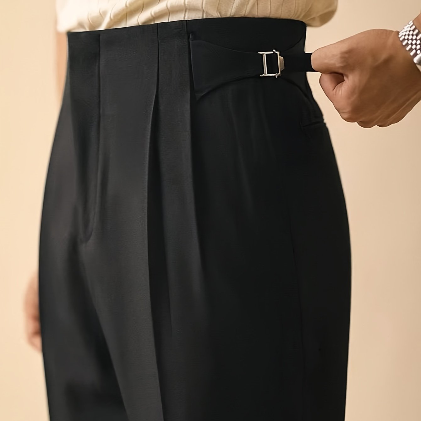Image of Spring/autumn New Arrival Men's Italian-style Solid Color Button-front Pleated High-waist Wide-leg Dress Pants, Suitable For Daily Commuting, Casual Office Work, , And 's And Winter