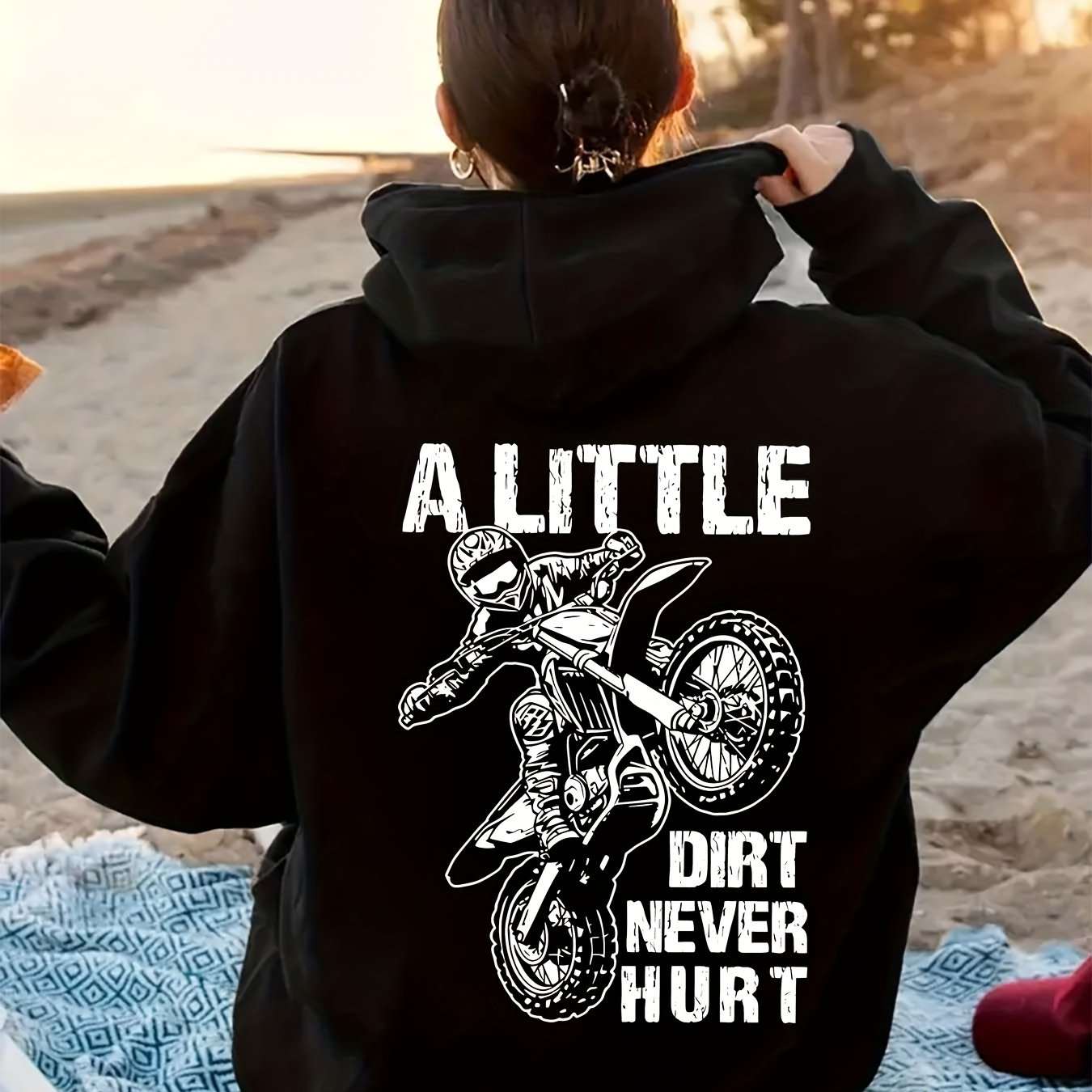 TEMU D92 - Women's Stylish Hooded Sweatshirt With Motorcycle Print, Fashionable And Versatile, Casual And Dry- - Lj3616wy