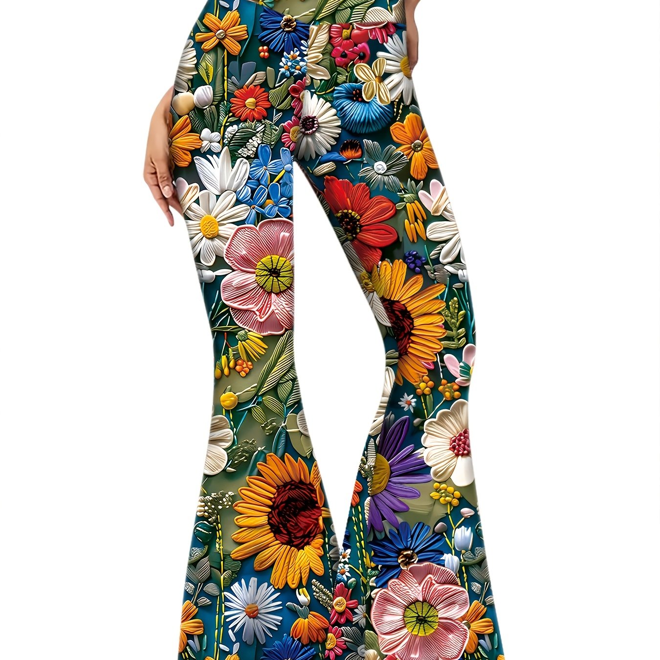 Image of Women's Elegant Floral Print Sexy High-waist Stretch Flare Pants, Forbidden Pants, Women's Clothing