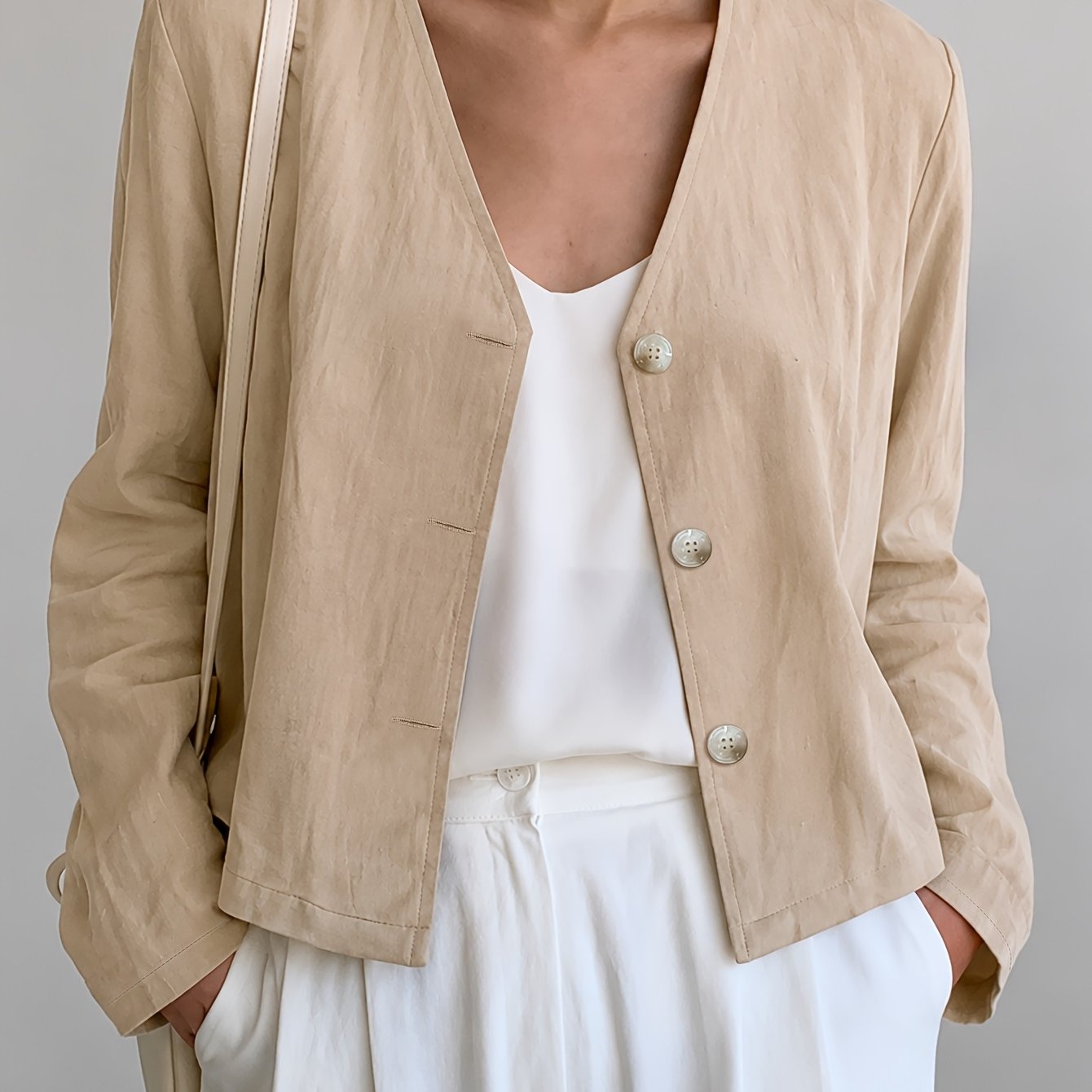 TEMU Easy Thin Cardigan, Deep V Neckless Design, Neat Short Style Breathable Fabric Casual All-match Petite Casual