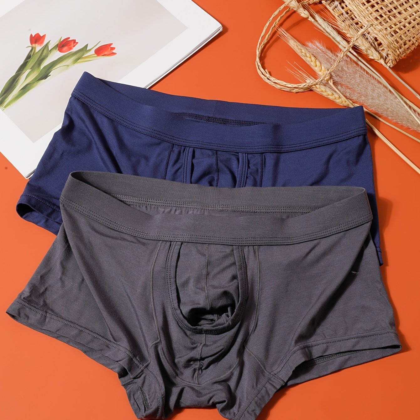 TEMU Men'-pc Boxer Briefs, Solid Color With U-shaped Pouch Design, Breathable Men's Boxer Trunks