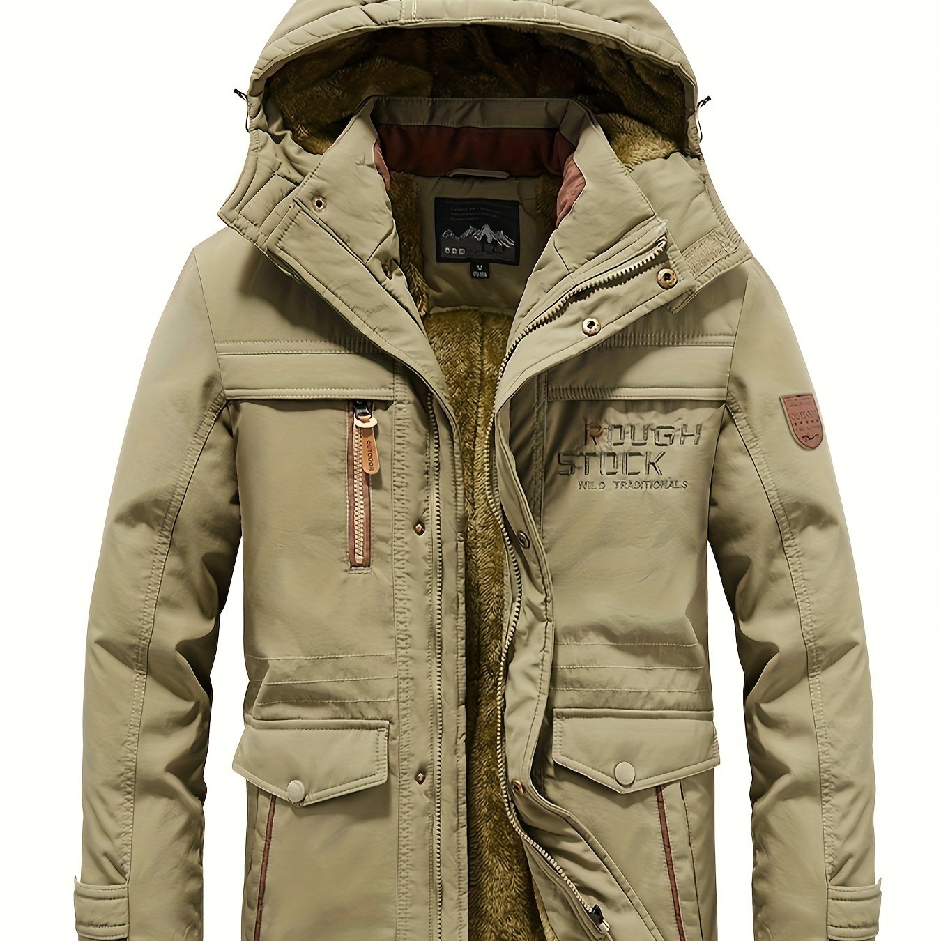TEMU Winter Outdoor Thickened -lined Padded Coat With Detachable Hood, Warm Casual Windbreaker Jacket