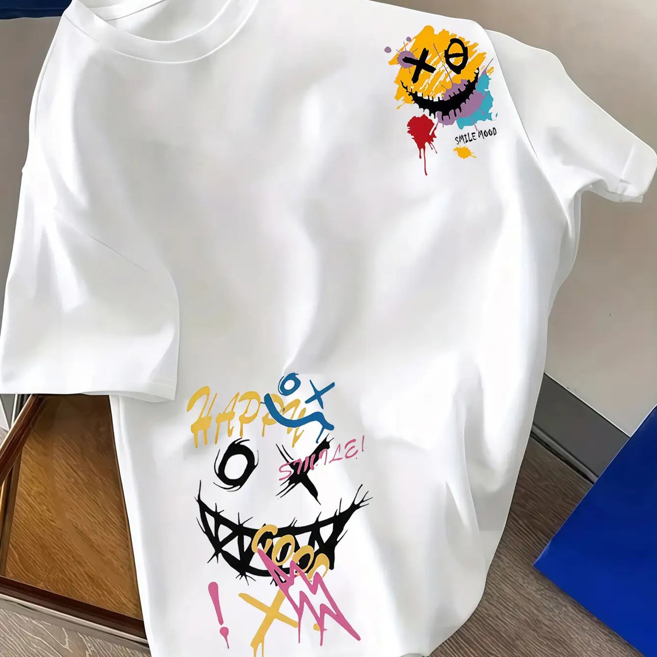 TEMU Men's Casual 100 Cotton Breathable T-shirt 180g Pure Cotton Large-sized Retro Street Printed Fashionable Shirt Men's T-shirt Short Sleeved Pure