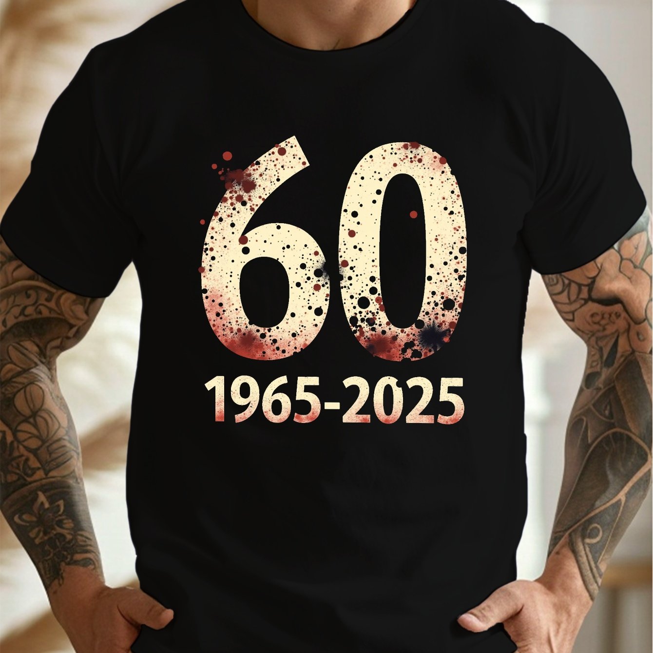 TEMU T-shirt pour homme "60 1965-2025" - Col rond décontracté, manches courtes, t-shirt léger d'été avec impression de chiffres , bleu marine, tenue