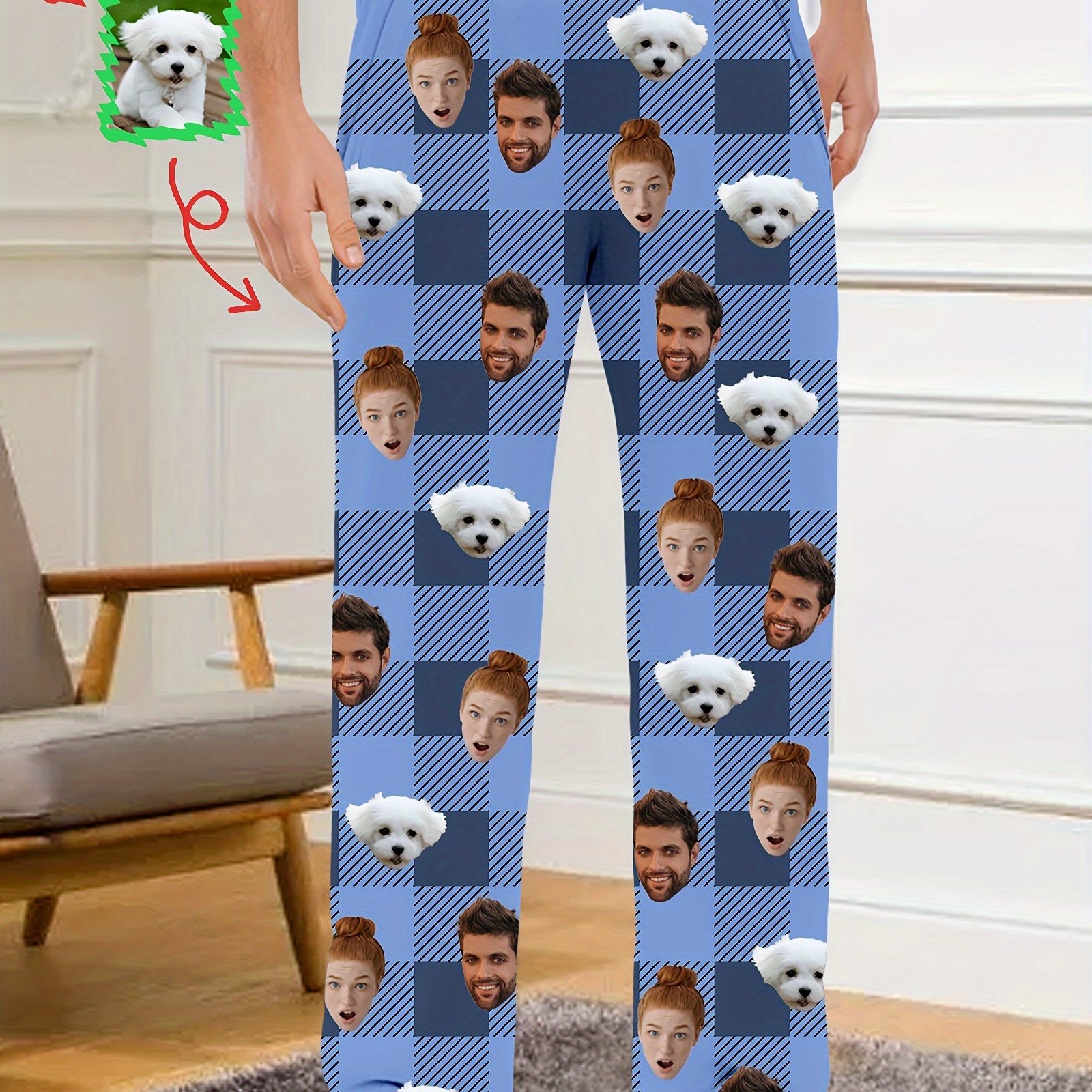 TEMU Men's Custom Photo Pants - Personalized Photo ( Via Website/app) - Full-length Pajama Bottoms With Pocket - Machine Washable Funny Novelty