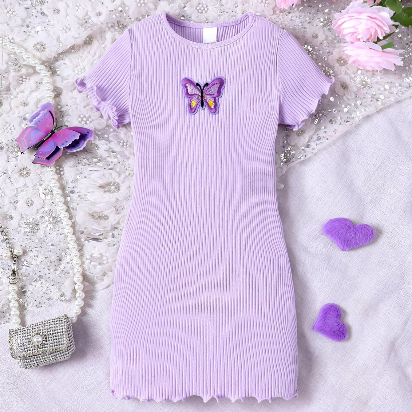 Girls' Knit Solid Round Neck Pattern Casual Dress