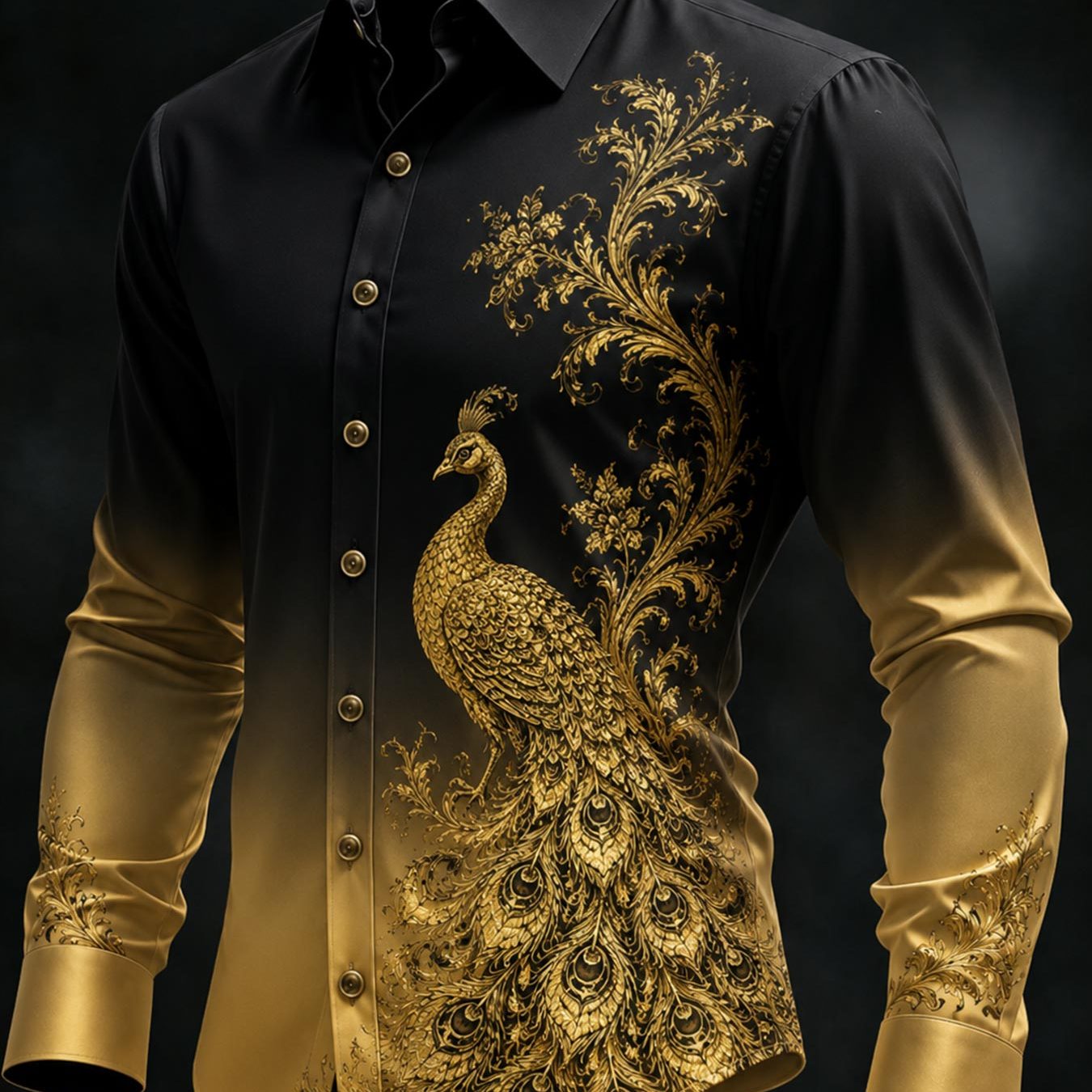 Men's Lapel Long Sleeve Shirt Black Print Retro Style Wear Perfect For Formal Occasions