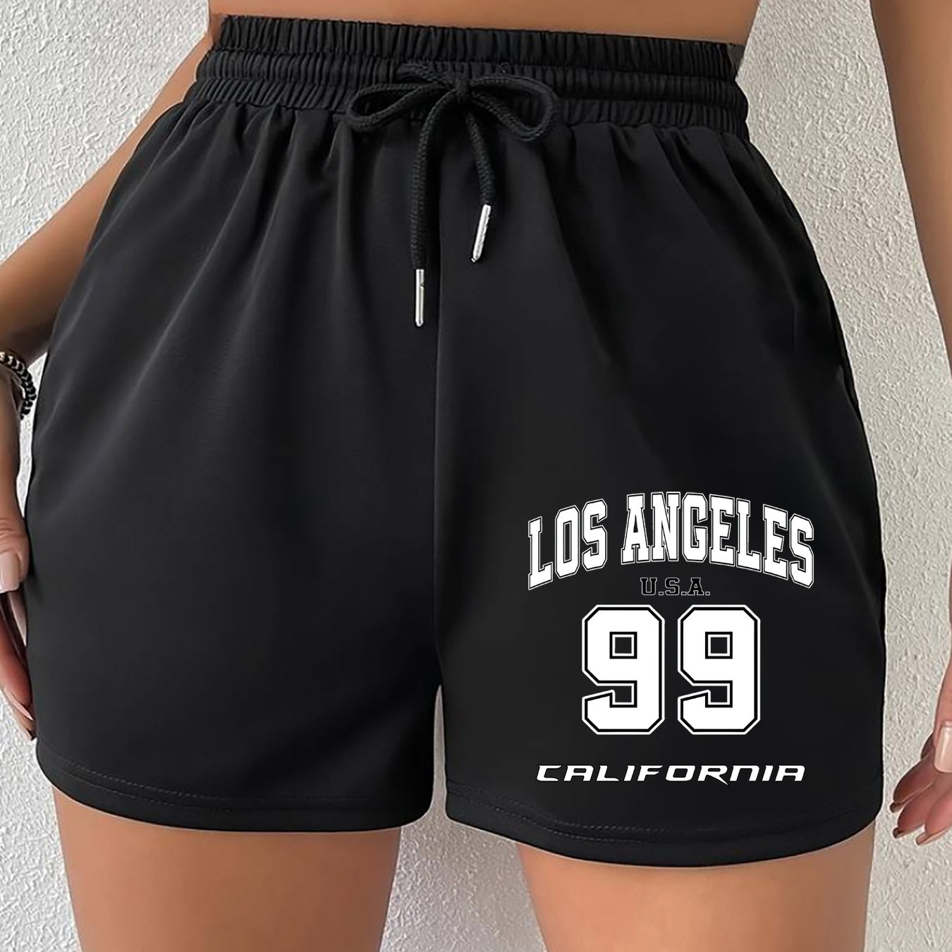 TEMU Women's Los Angeles 99 California Jogger Shorts - Grey Elastic Waist With Adjustable Drawstring, Lightweight Machine Washable Lounge &