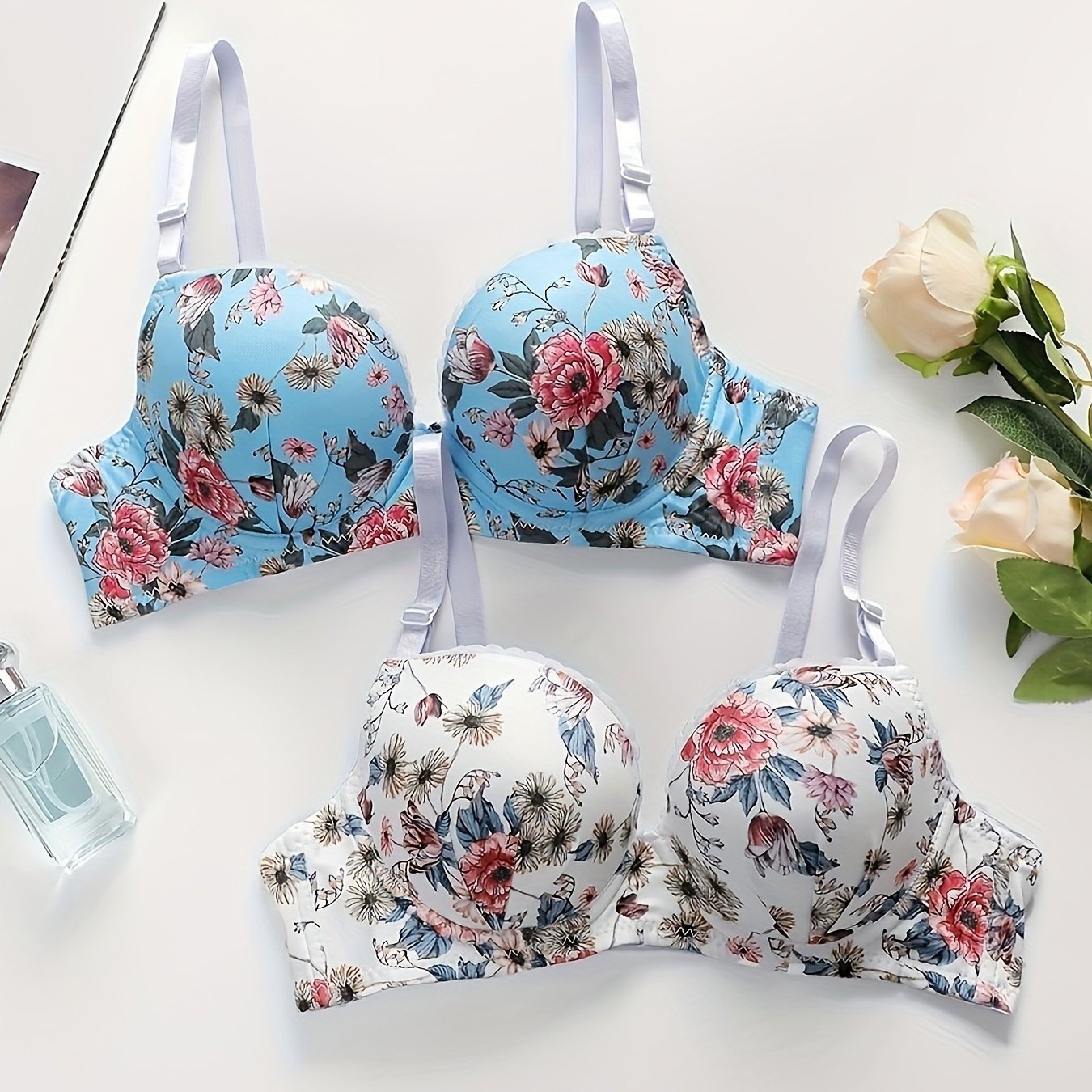 Bralette Push Up Bras for Women Underwear Vintage Floral Print