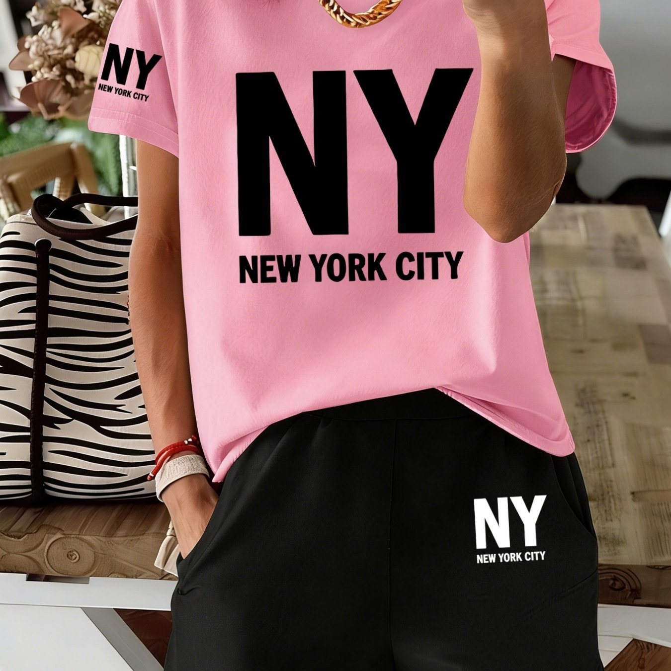 TEMU Fashionable And Casual With White Lettering Design, Featuring A Round-neck Short-sleeve T-shirt With Pocketed Shorts. This Elegant, Comfortable,