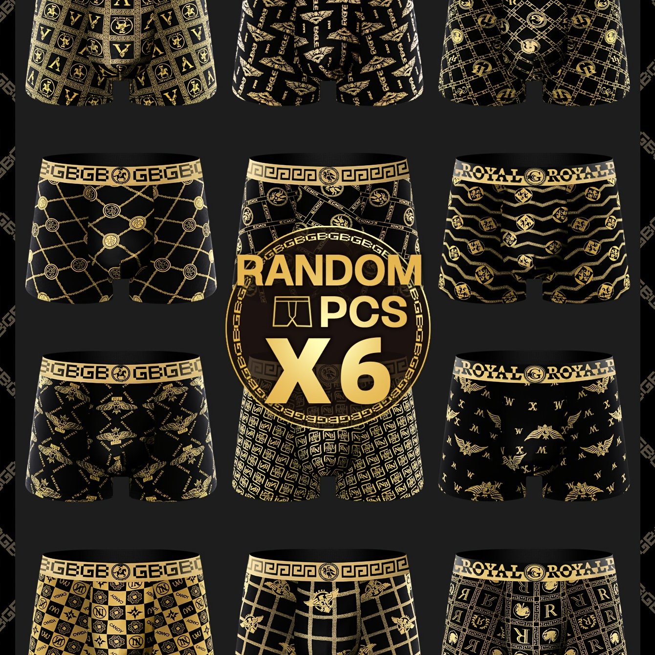 Image of 6-pack Men's Boxer Briefs, High Stretch Knit Fabric, 92% Polyester 8% Spandex, Random Print Shortie Underwear, Comfortable Daily & Casual Wear, 125gsm