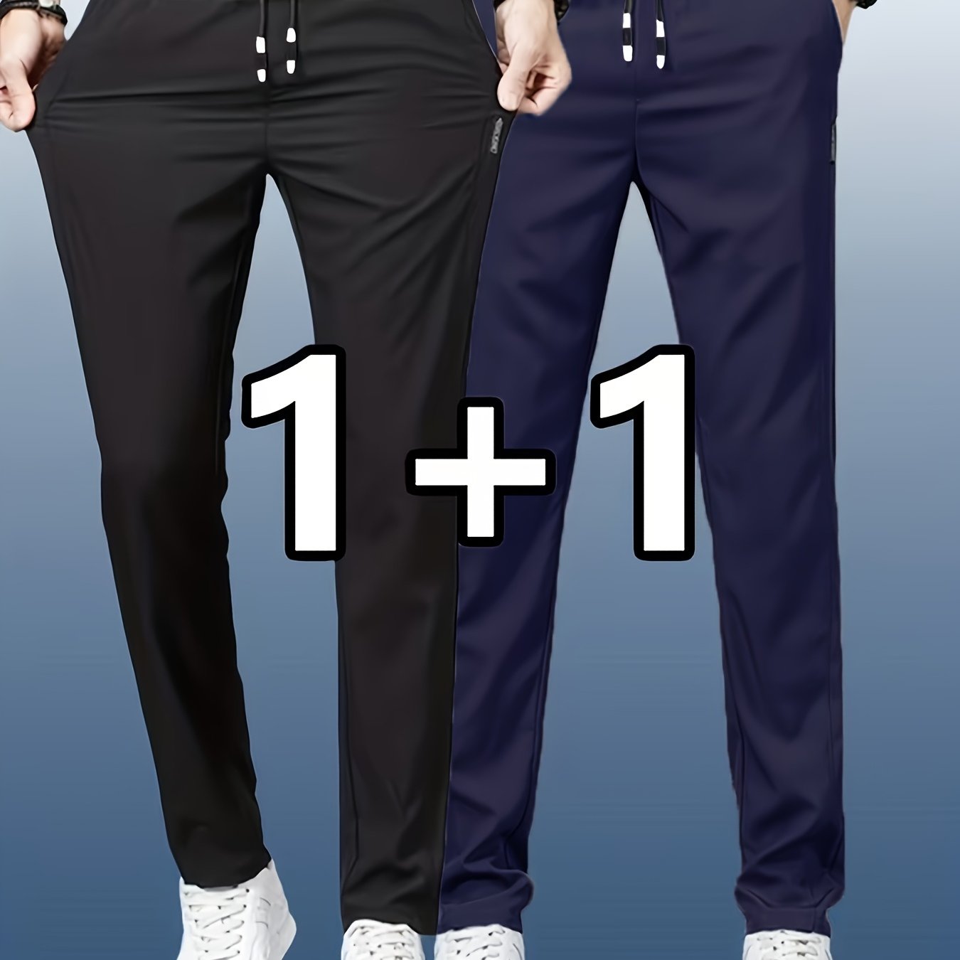 TEMU 2pcs Pantalons décontractés grande taille pour hommes, Noir, Marine, , foncé 4 couleurs disponibles, Faciles et généreux. Taille élastique avec