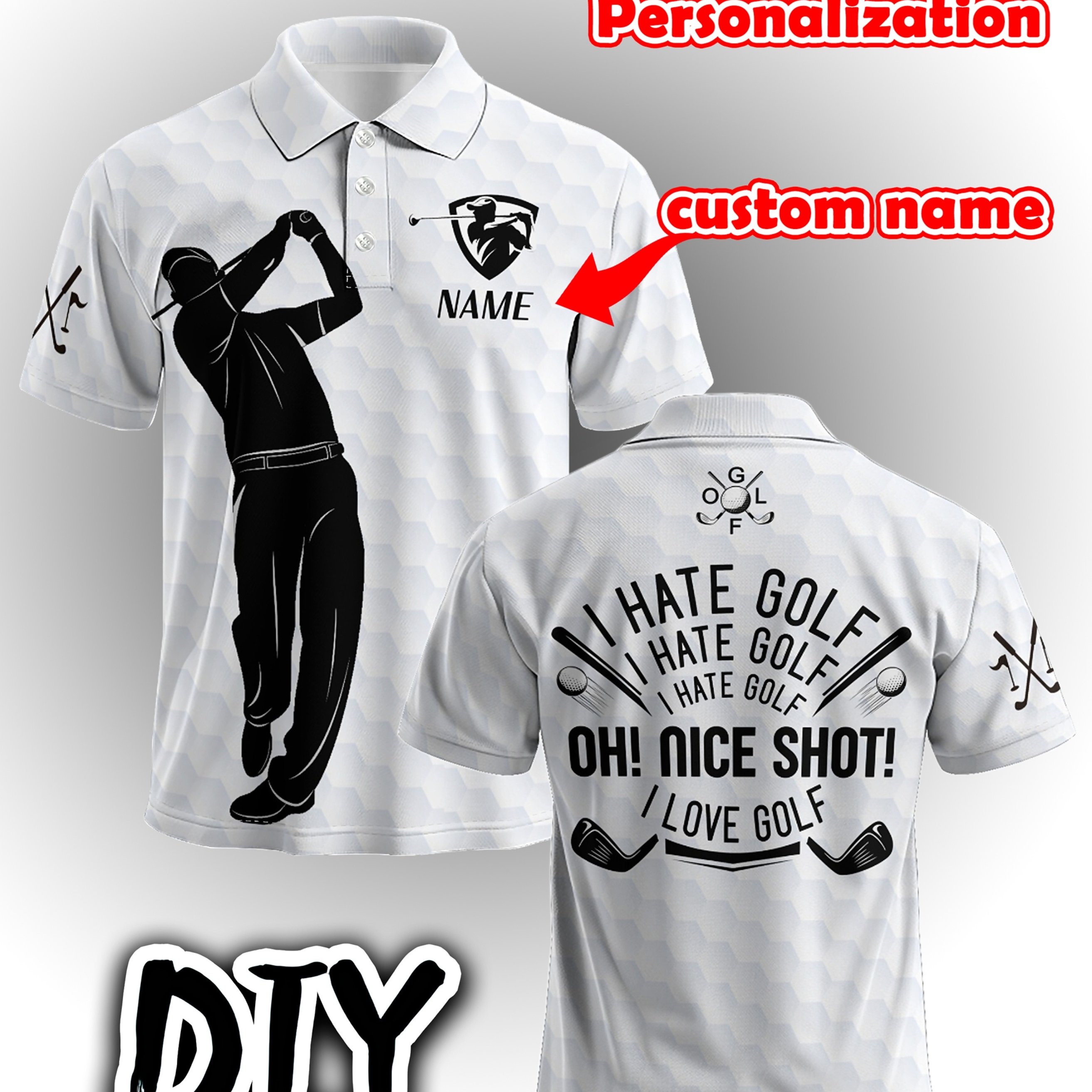TEMU Men's Custom Golf Style Shirt, Breathable Polyester Fabric, Short Sleeves Printed With Name, Team Name, Suitable For Golf Courses, Parties, Or