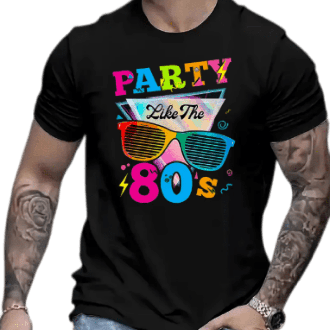 TEMU T-shirt Rétro Années 80 pour Homme avec Imprimé Lunettes de Mode Vintage & Slogan "Fêtez en 1988" - T-shirt Décontracté Respirant à Manches