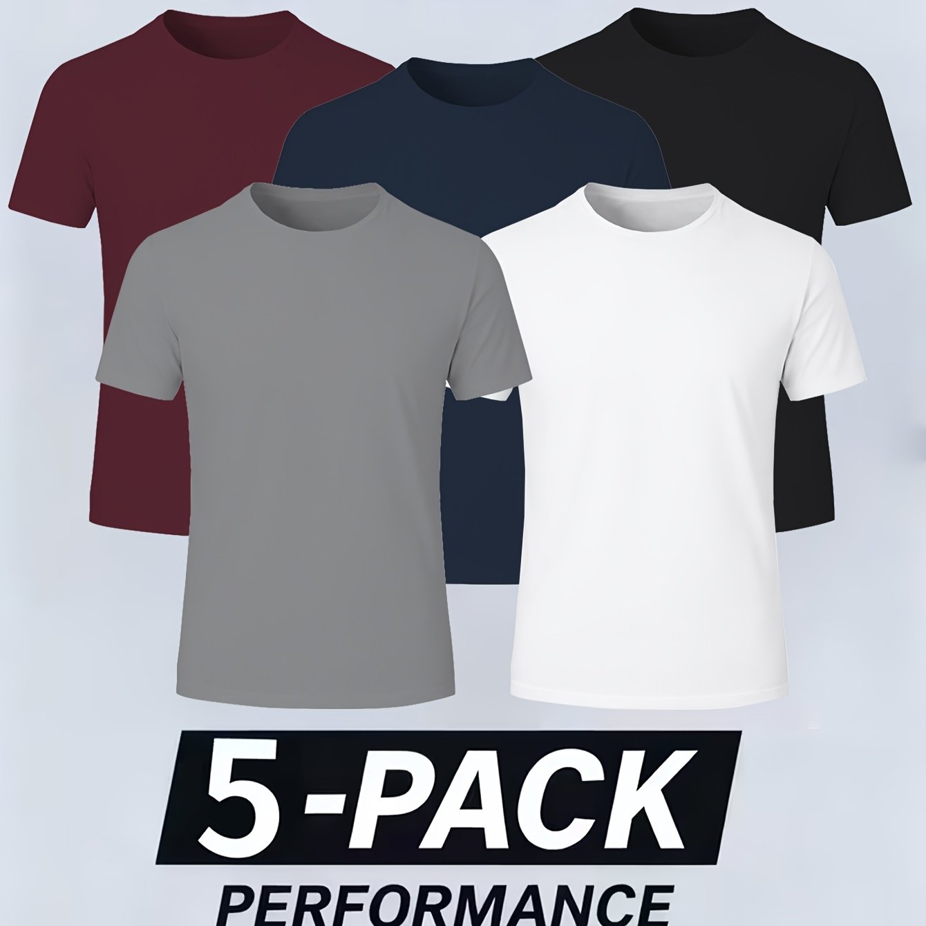 TEMU 5pcs Men's Quick-dry T-shirts - Breathable & Moisture-wicking Polyester, Crew Neck Sports Tees For Gym, Running & Casual Wear.