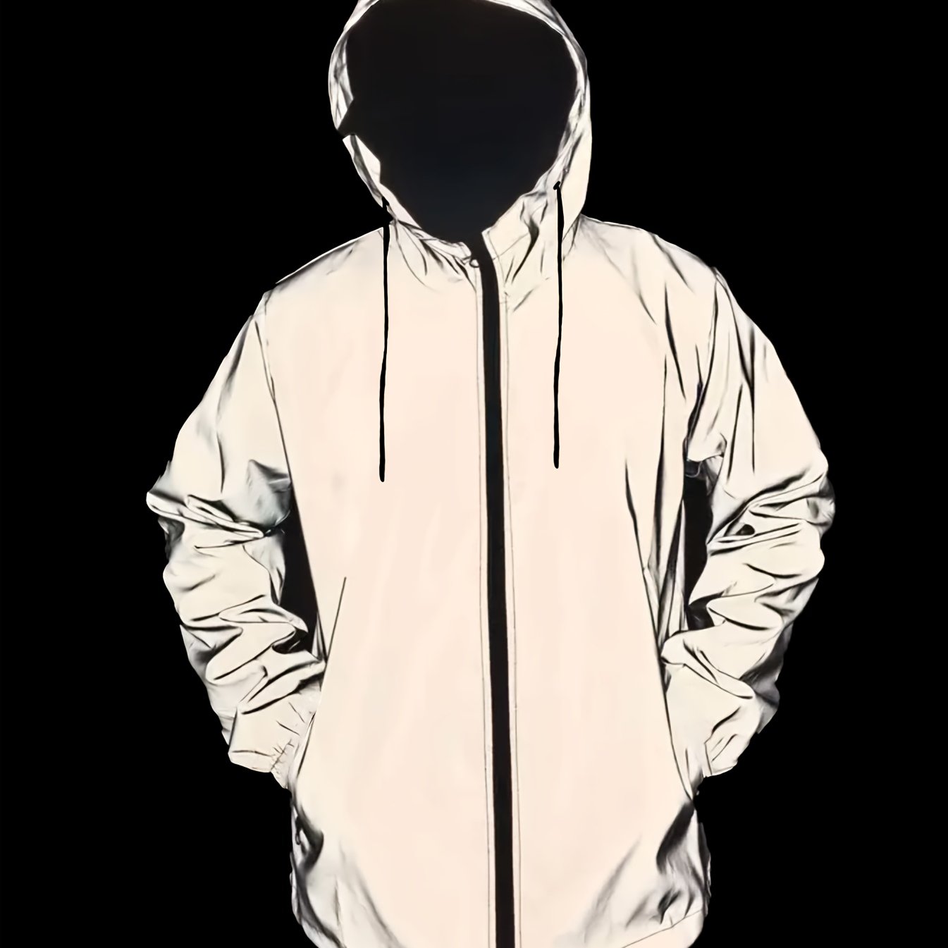 TEMU Men's Casual Windbreaker Jacket, Luminous Long-sleeve Hoodie, Reflective Outerwear For Nighttime , Silvery -the-dark Jacket For Couples, Unisex