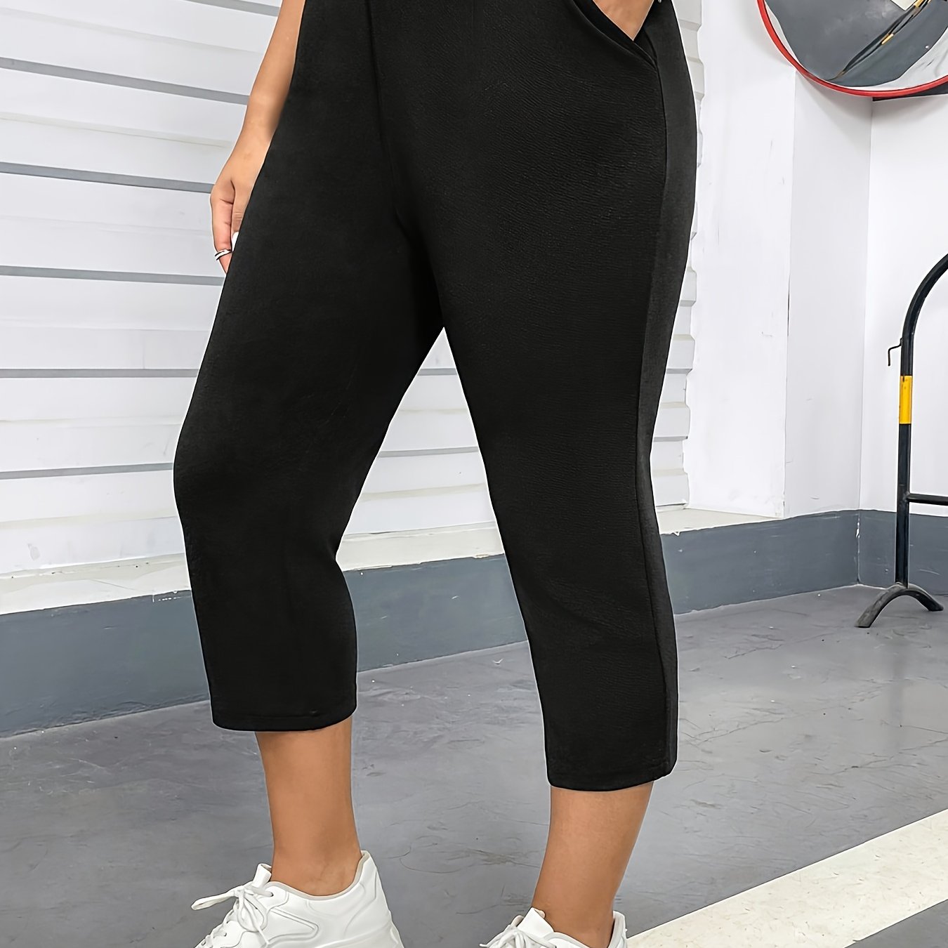 E-shop Plus Size, Explosionsstil Verlängerte Große Größe Elegante Mode Casual Vielseitige Uni-Farben Tapered Hosen, Damen Plus-Size Capri-Hosen