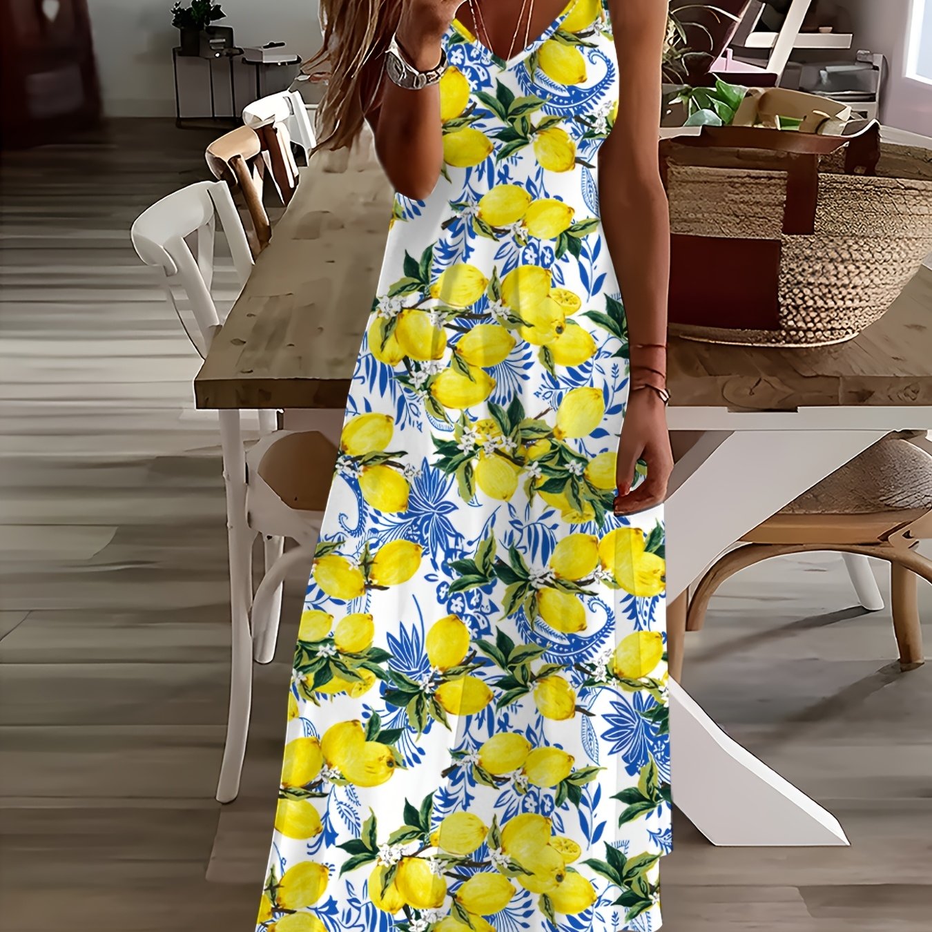 Image of Plus Size - Printed Design Floral Pattern Ladies Suspender Dress, Casual And Comfortable Dress, Suitable For Seaside Vacation Suspender Dress, Is For Her