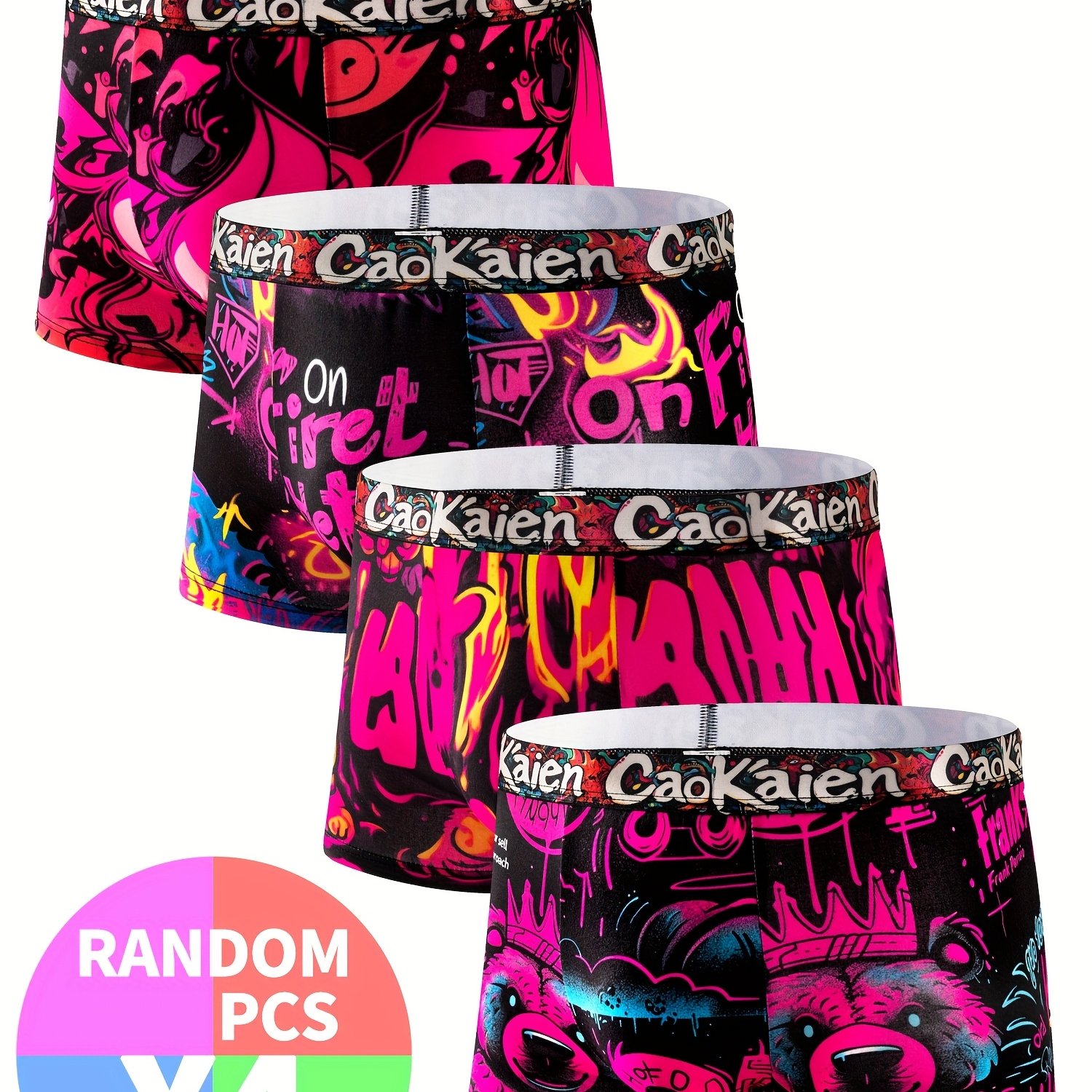 E-shop 2025 Neue Trendige Graffiti Dünne Herren Boxershorts 4er-Pack, Bequem Atmungsaktiv