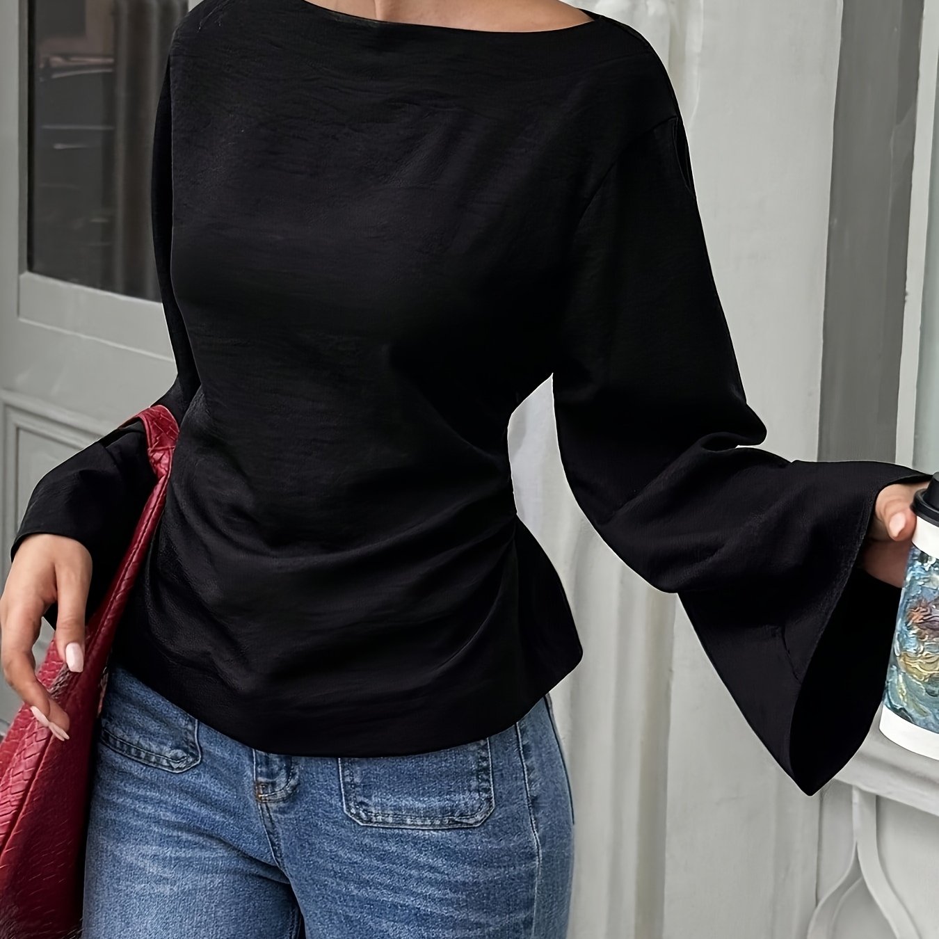 Women' Back Tie Flared Sleeve Blouse
