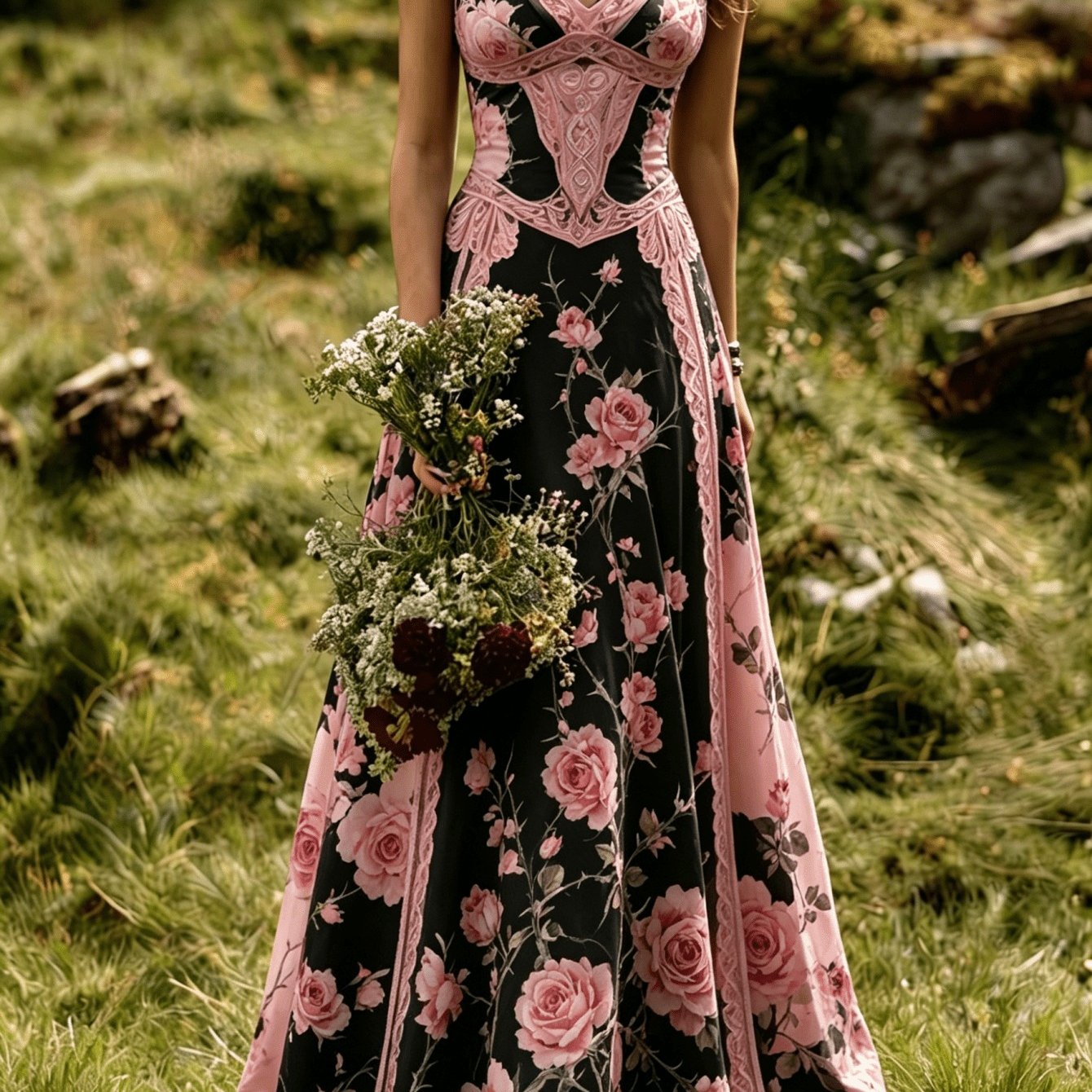 Image of Women's 2026 Summer Vintage Celtic Floral V-neck Maxi Dress - Sleeveless A-line Flowy Beach Dress With , Loose Fit Evening Gown Suitable For Parties, Weddings, Vacations, Machine Washable Dress