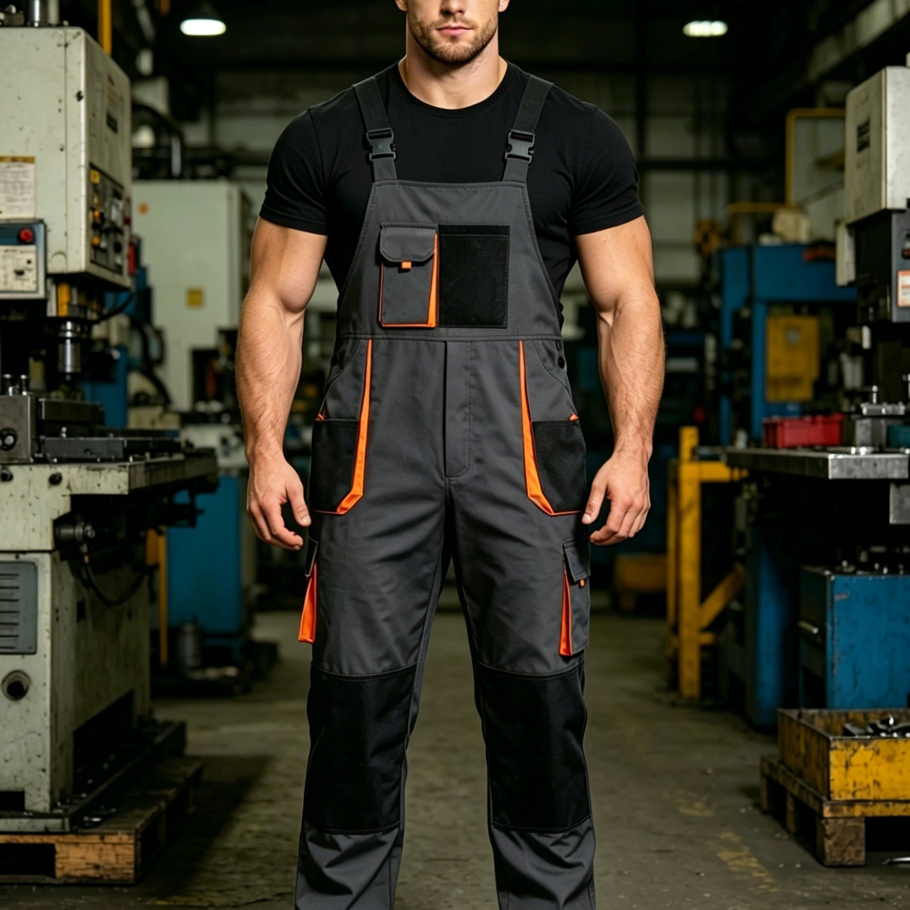 TEMU Double-- Utility Overalls With Multiple Pockets, Elastic Waistband, Breathable And Wear-resistant Suspender Coveralls Suitable For Outdoor