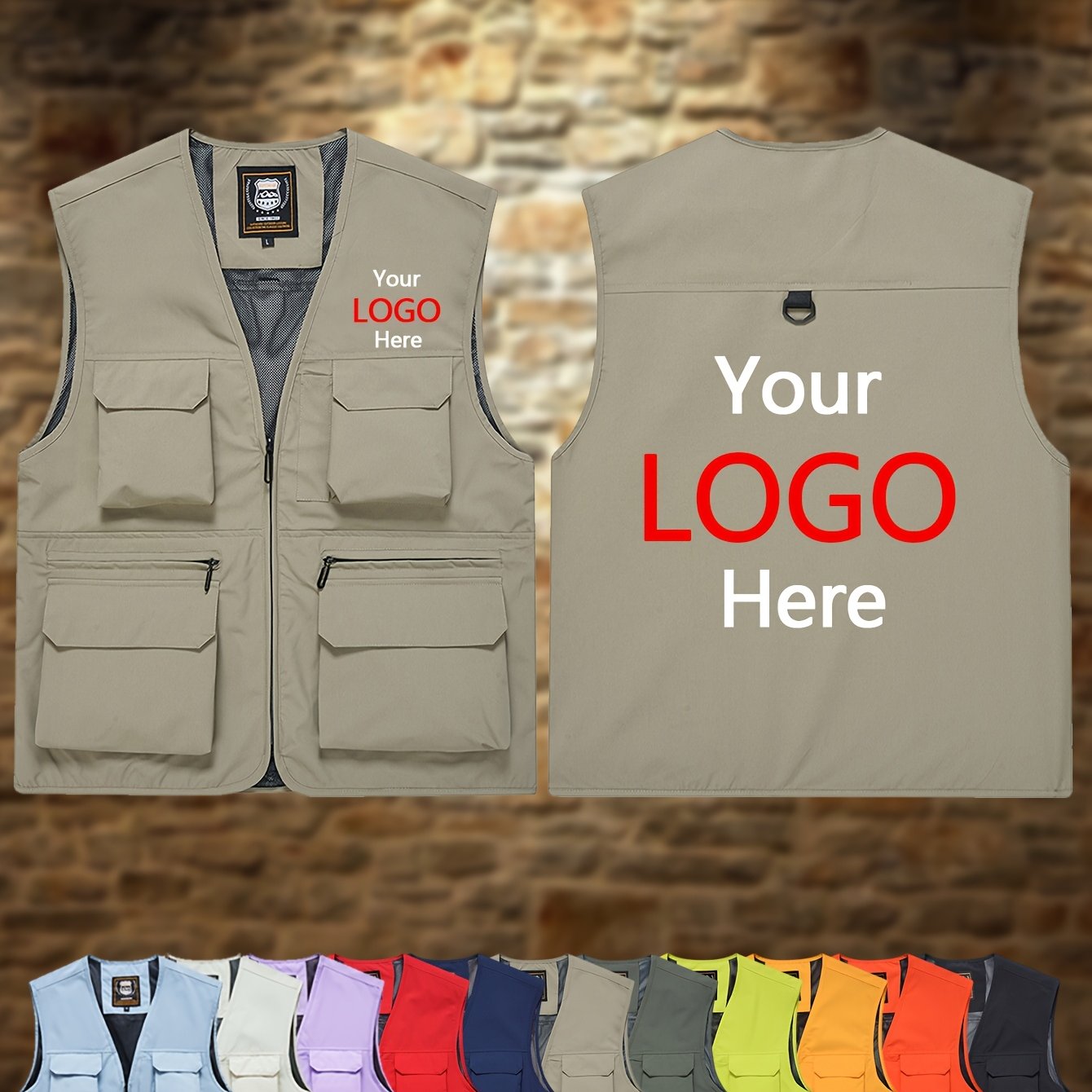 TEMU Custom Logo Men's Vest - Multi-, Men's Waistcoat Jacket, Self- Text/logo/image Printing