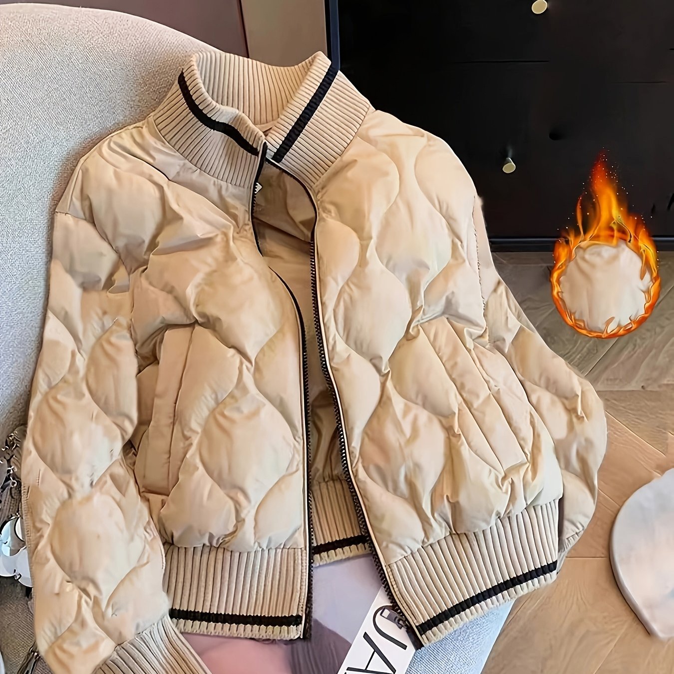 E-shop Damen Elegantes Modisches Patchwork Steppmantel