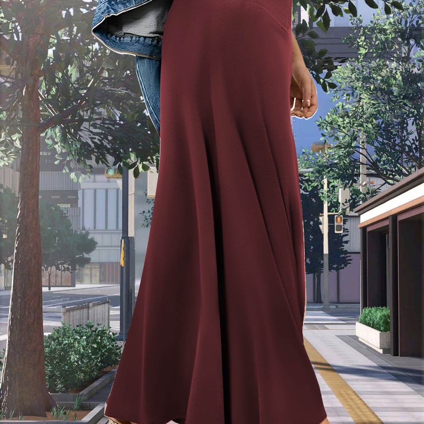 TEMU Falda larga acampanada de cintura , elástica y con dobladillo completamente acampanado, y cómoda, versátil para uso casual y para