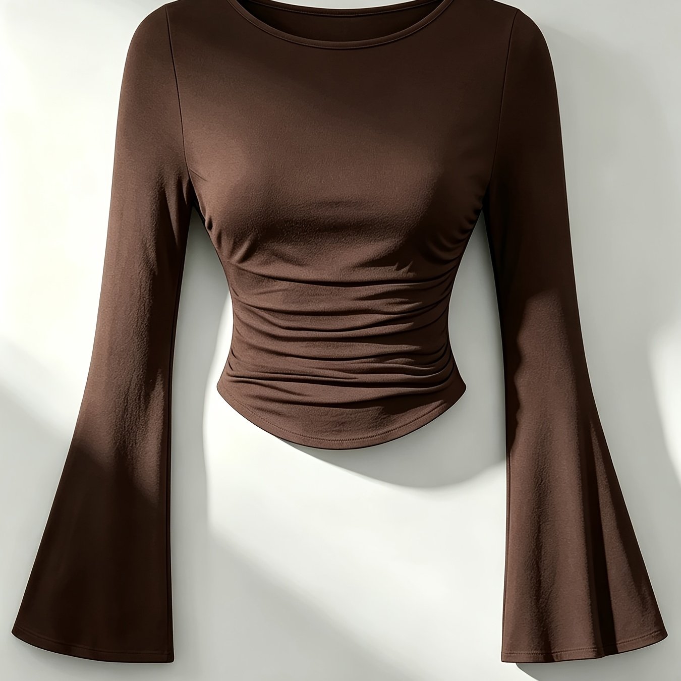TEMU Maglietta da donna a maniche a campana, top casual, abbigliamento da donna per le vacanze, top corto a maniche lunghe, abbigliamento da donna
