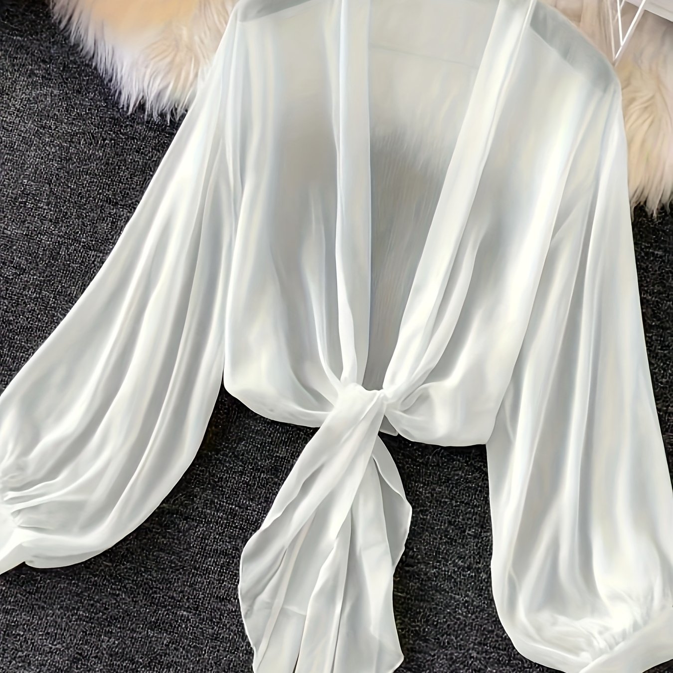 Image of New Women's Lightweight Lantern Sleeve Tie Kimono Cardigan