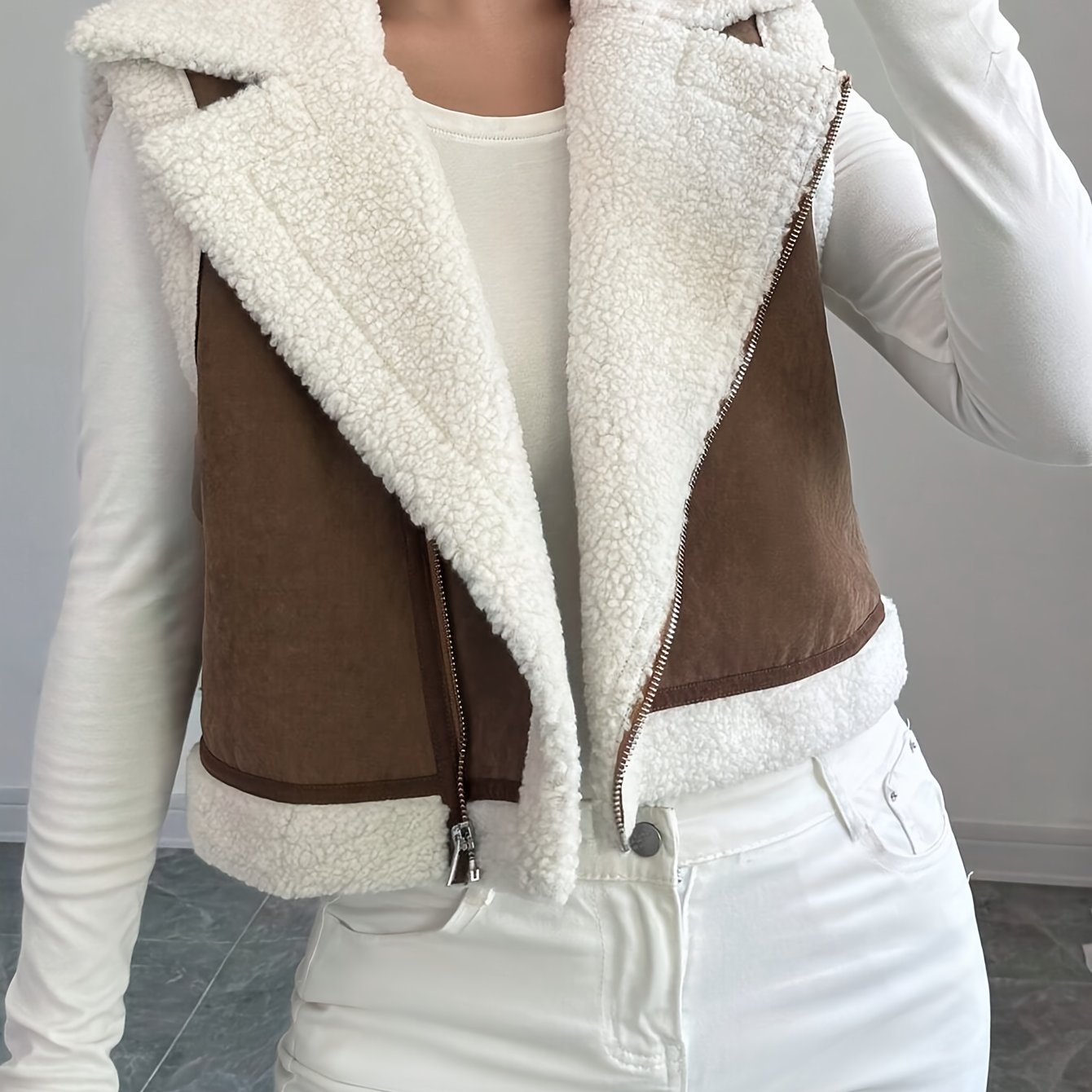 Image of Women's Short Lamb Sleeveless Vest Coat