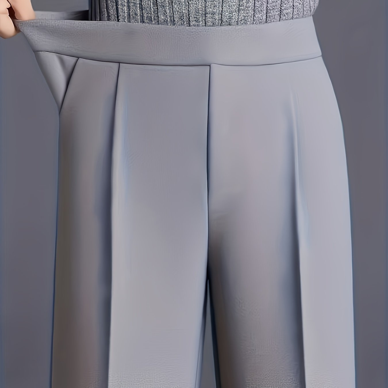 TEMU Women's Elegant High-waist Straight-leg Trousers With Slant Pockets In A Solid Color