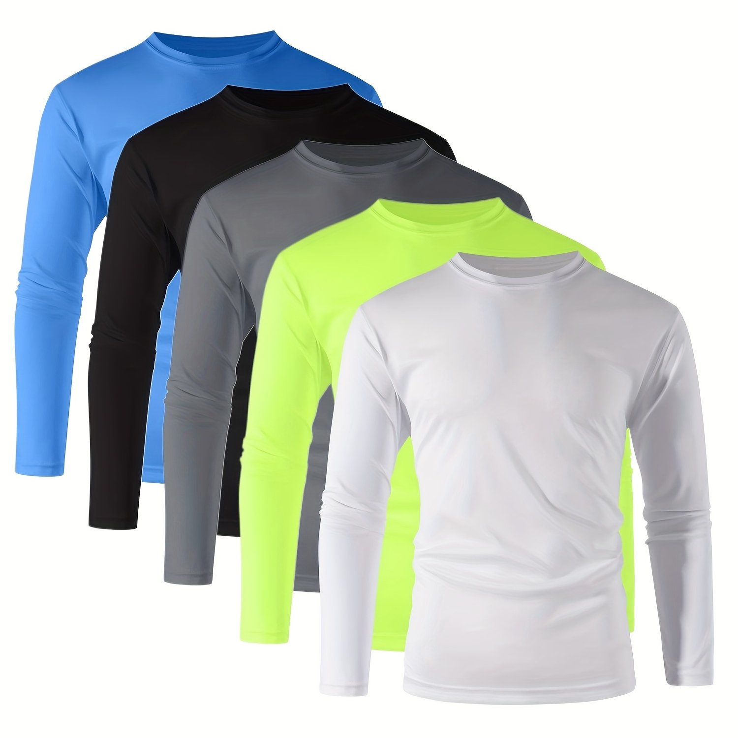 TEMU Men's Long Sleeve Shirts For Active Use - Quick-drying And Moisture-wicking, Set Of 5, In Sizes S To 3xl