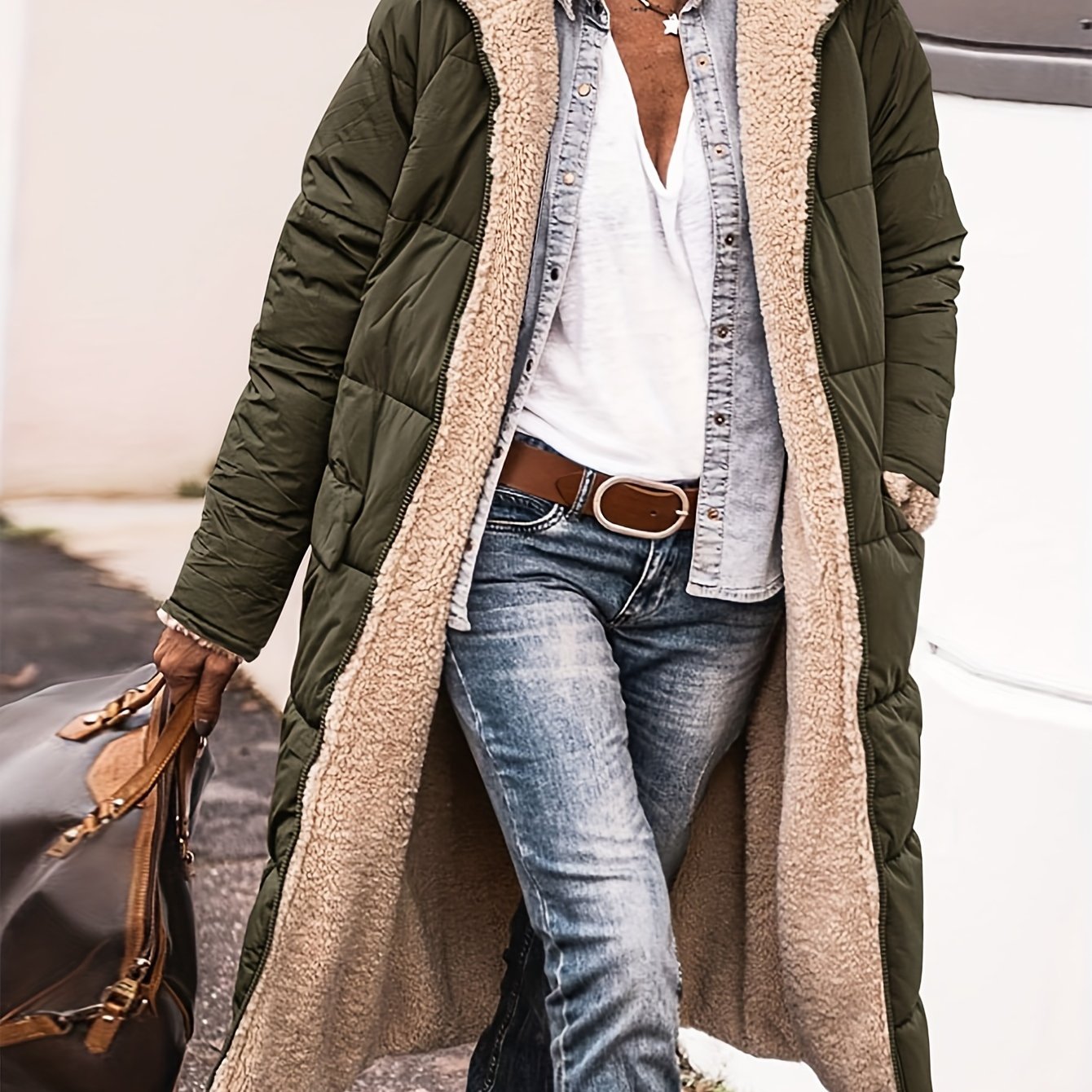 Image of Autumn And Winter Women's Fashion Casual Lamb Warm Long Coat
