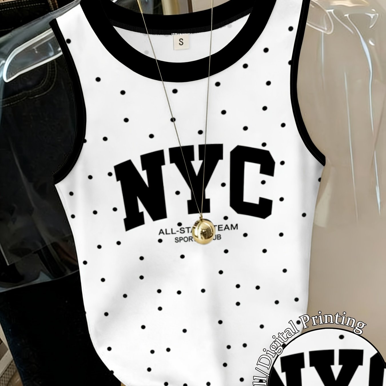 TEMU Style Polka Dot Letter Print Sleeveless Vest Women's Summer Loose Casual S Style All-match Trendy Style